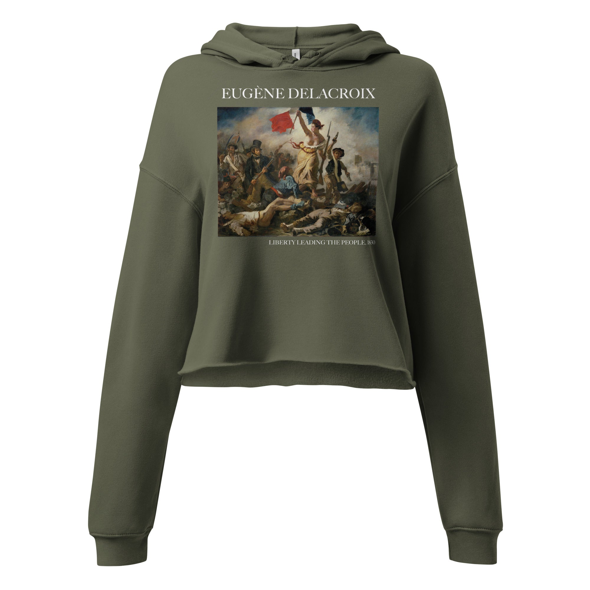 Eugène Delacroix 'Liberty Leading the People' Famous Painting Cropped Hoodie | Premium Art Cropped Hoodie