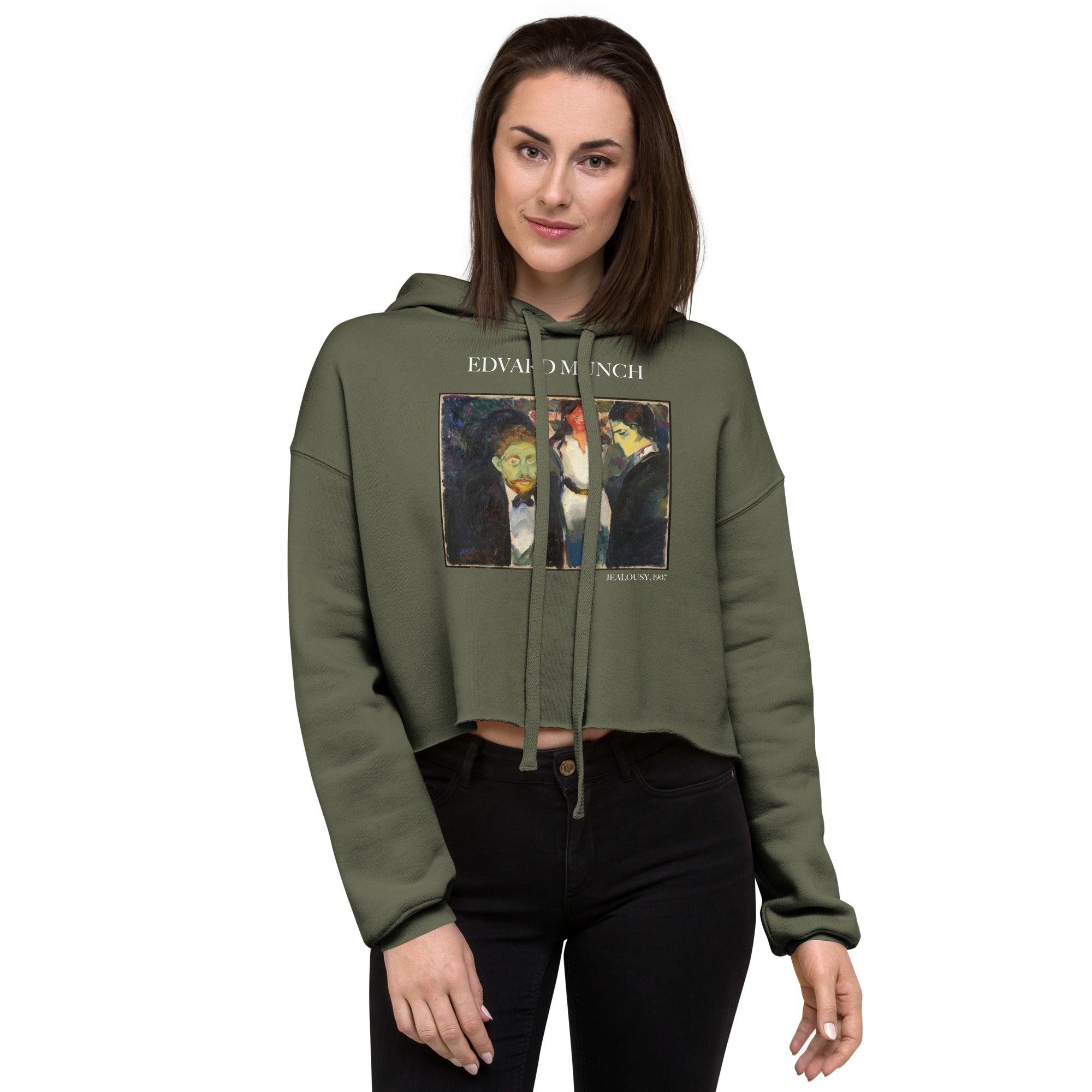 Edvard Munch 'Jealousy' Famous Painting Cropped Hoodie | Premium Art Cropped Hoodie