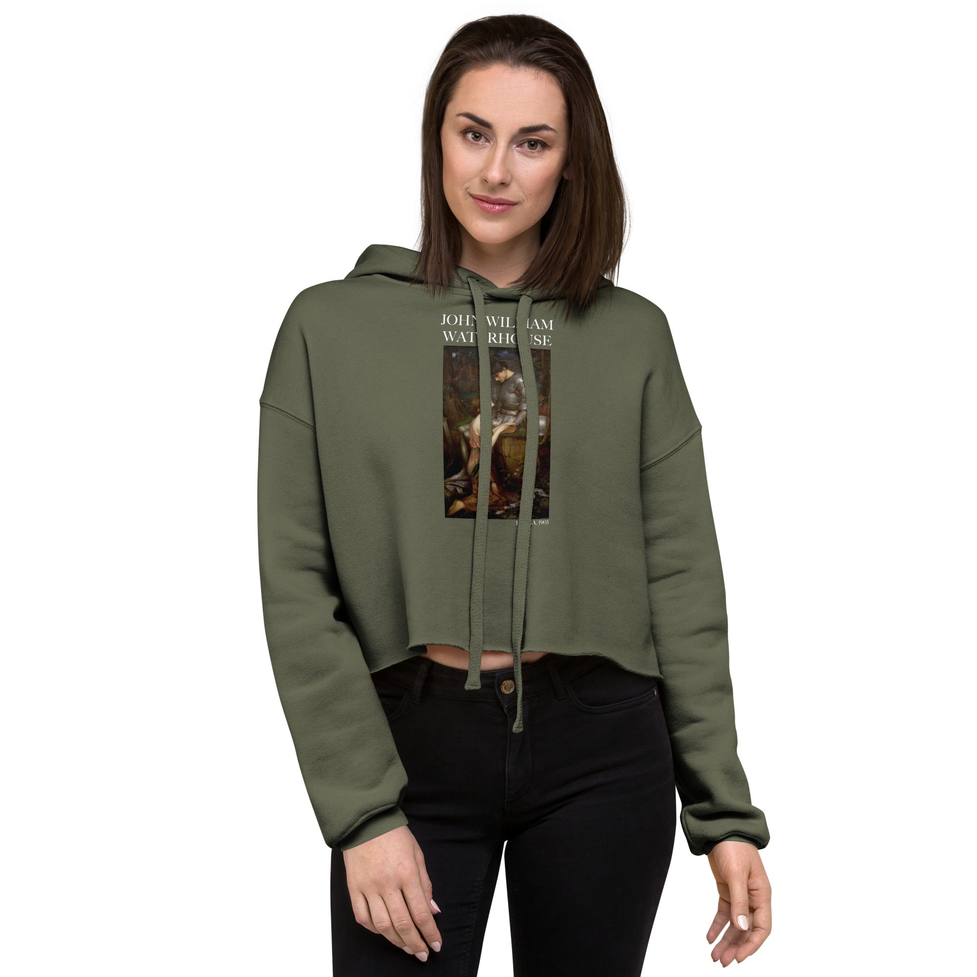 John William Waterhouse 'Lamia' Famous Painting Cropped Hoodie | Premium Art Cropped Hoodie