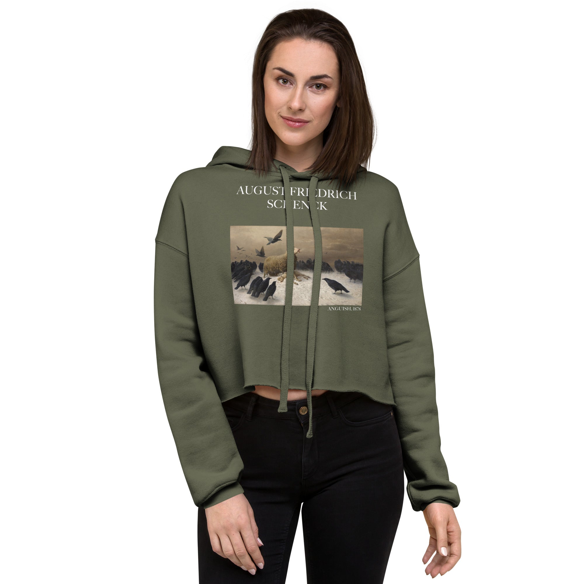 August Friedrich Schenck 'Anguish' Famous Painting Cropped Hoodie | Premium Art Cropped Hoodie