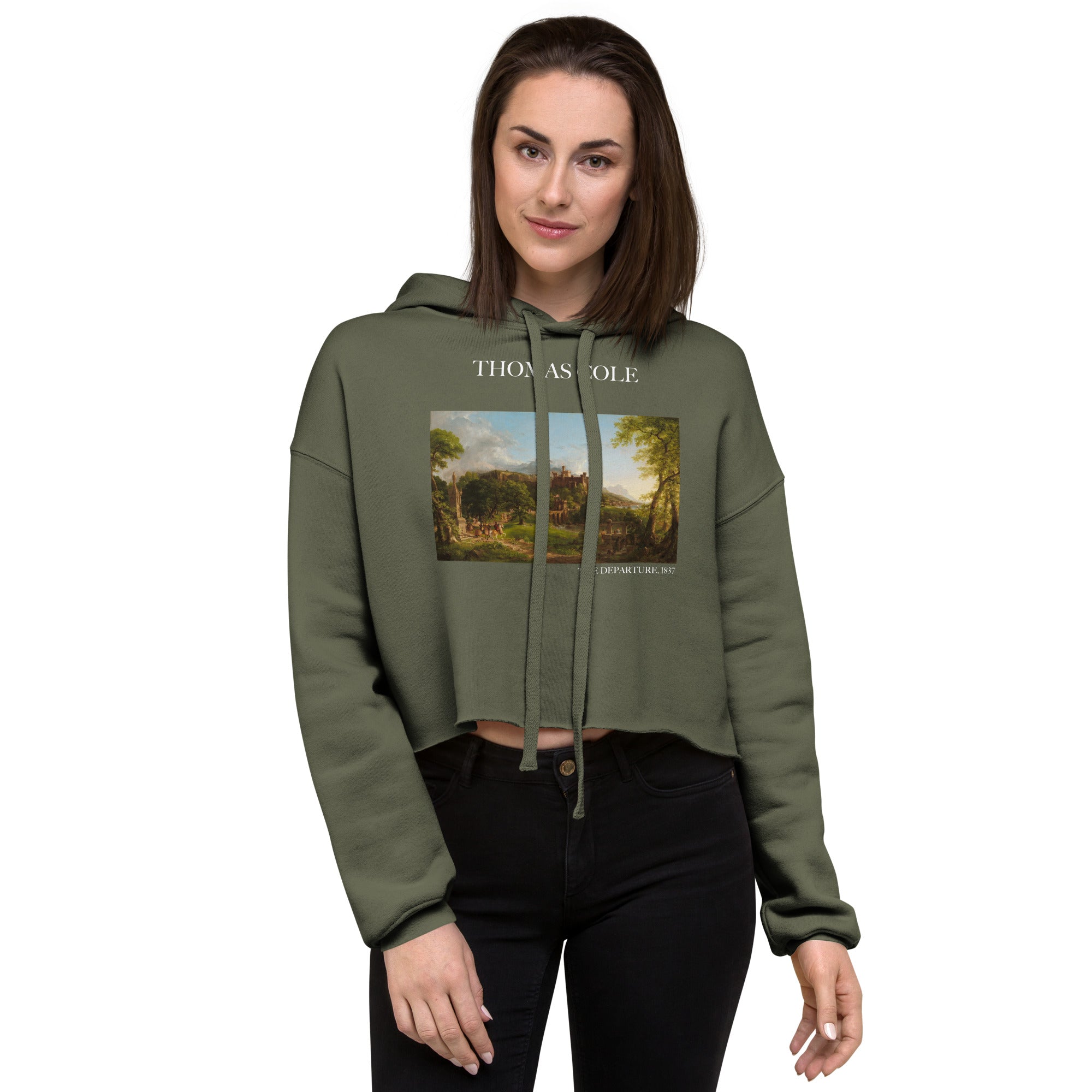 Thomas Cole 'The Departure' Famous Painting Cropped Hoodie | Premium Art Cropped Hoodie