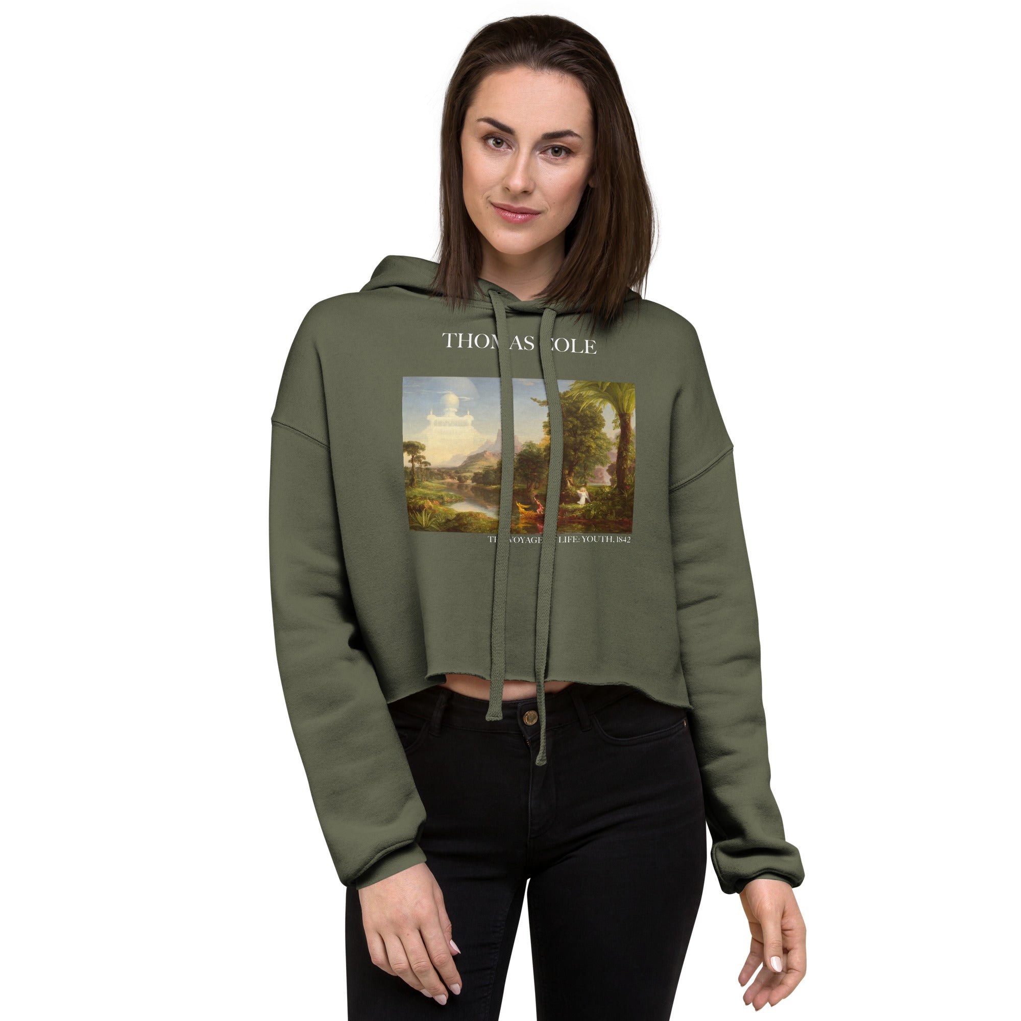 Kurzer Hoodie mit berühmtem Gemälde „Die Reise des Lebens: Jugend“ von Thomas Cole | Kurzer Hoodie mit Premium-Kunstmotiv