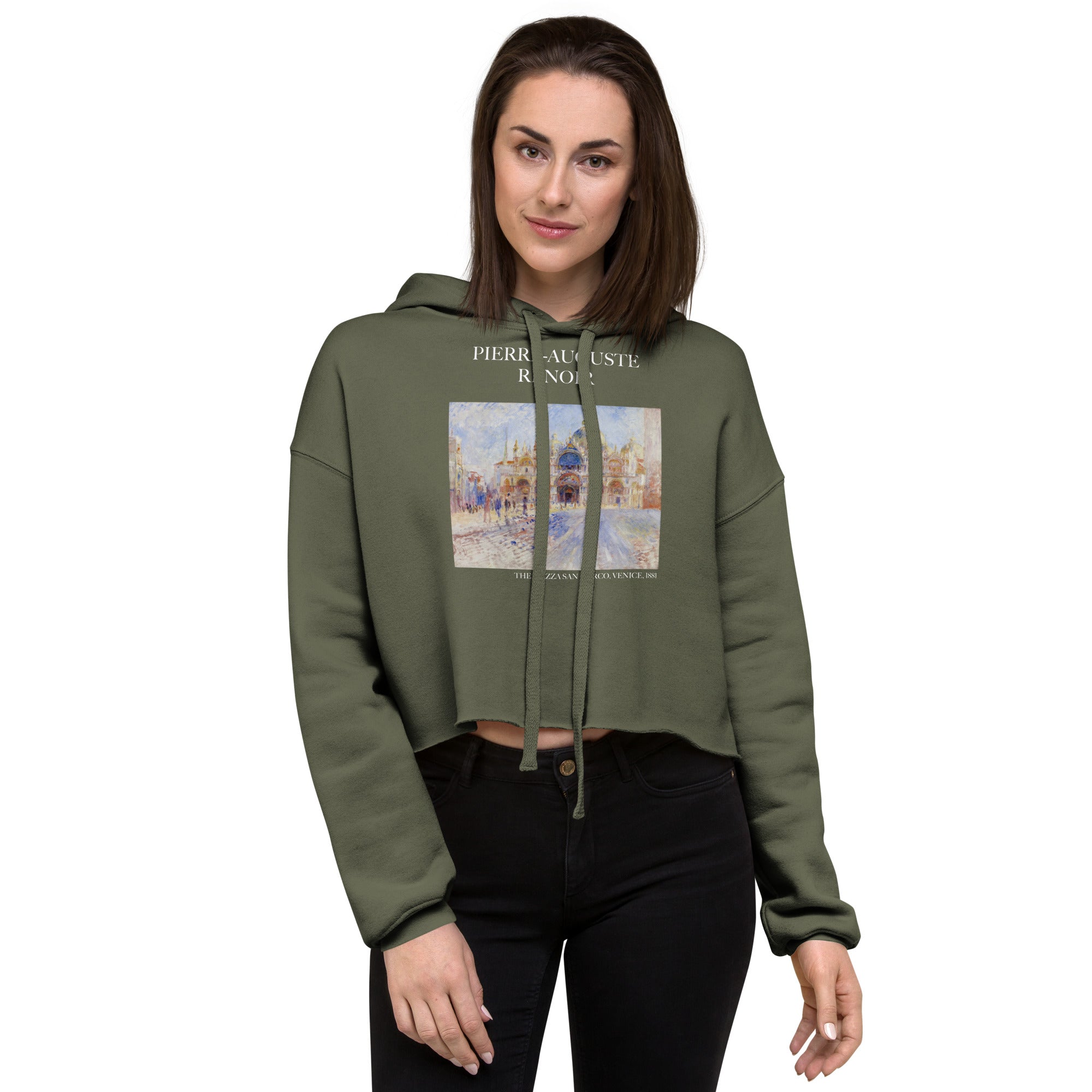 Pierre-Auguste Renoir 'The Piazza San Marco, Venice' Famous Painting Cropped Hoodie | Premium Art Cropped Hoodie