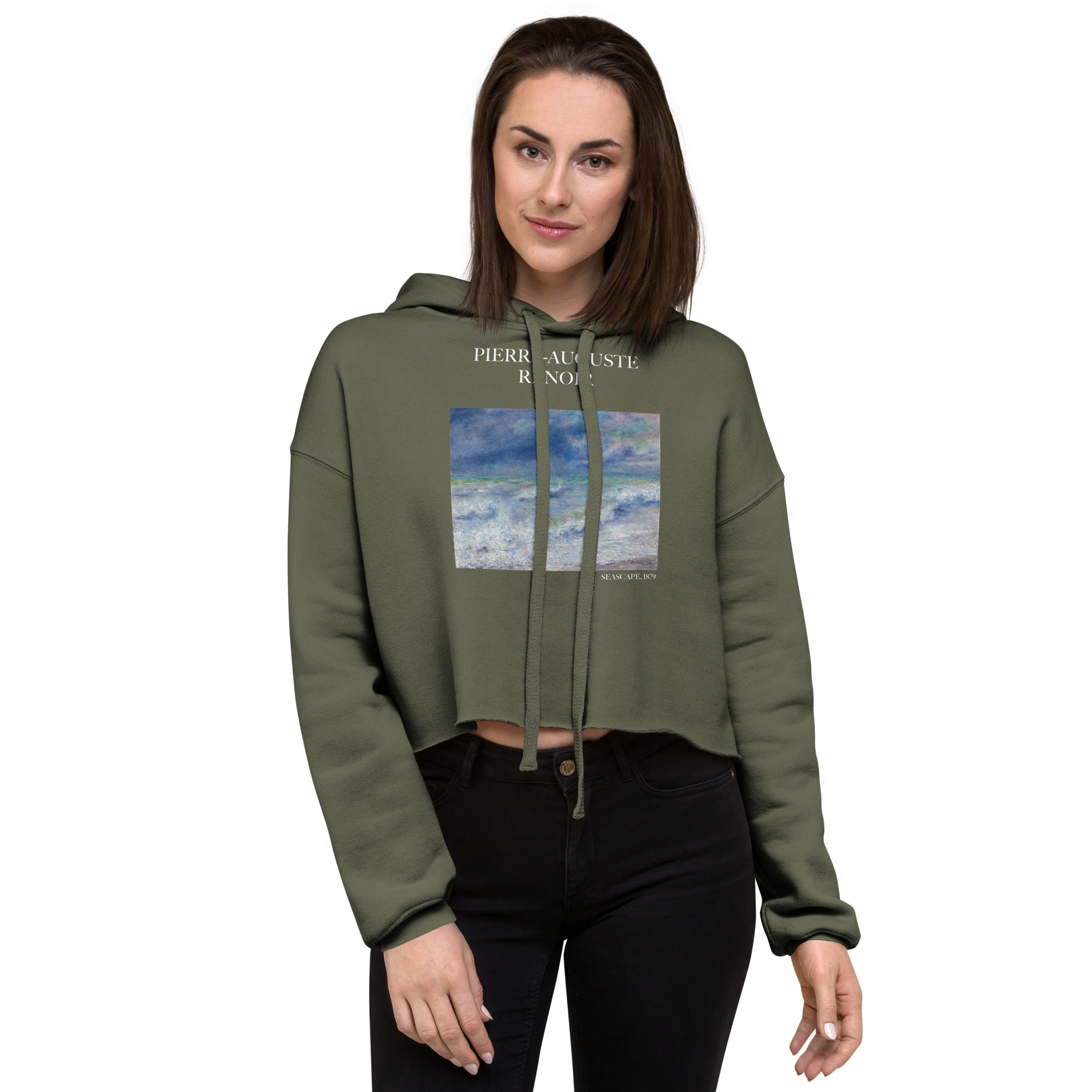 Pierre-Auguste Renoir 'Seascape' Famous Painting Cropped Hoodie | Premium Art Cropped Hoodie