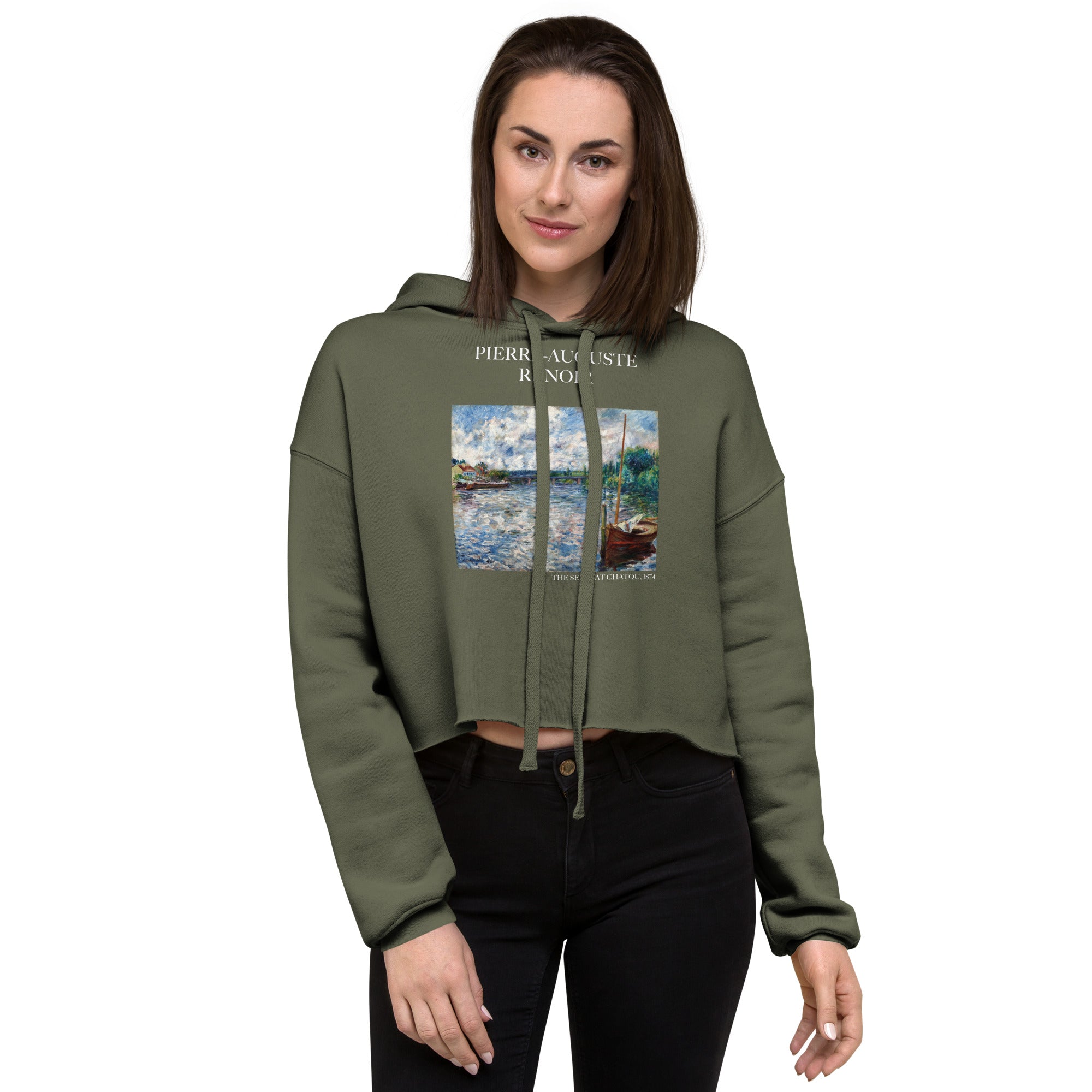 Pierre-Auguste Renoir 'The Seine at Chatou' Famous Painting Cropped Hoodie | Premium Art Cropped Hoodie