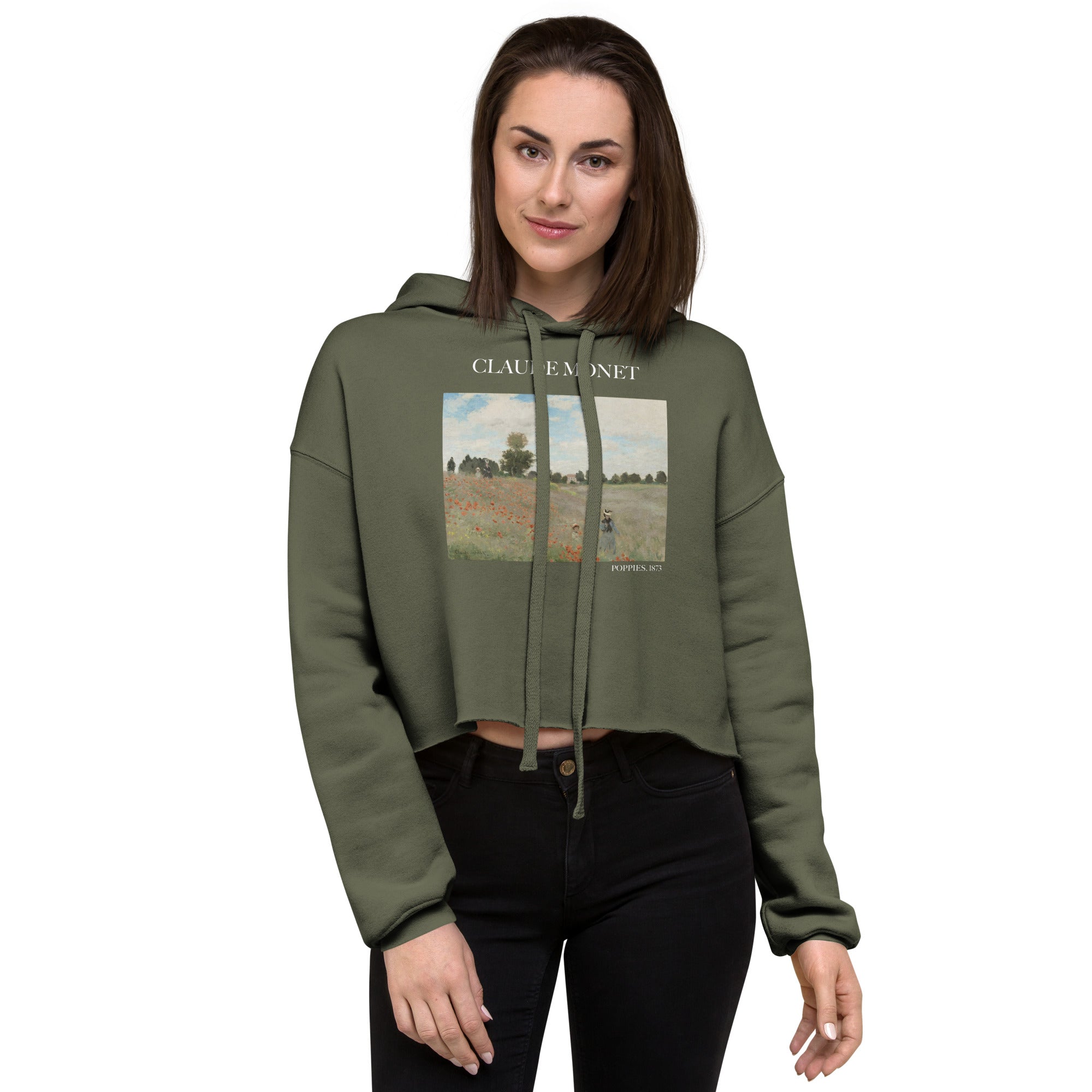 Claude Monet 'Poppies' Famous Painting Cropped Hoodie | Premium Art Cropped Hoodie