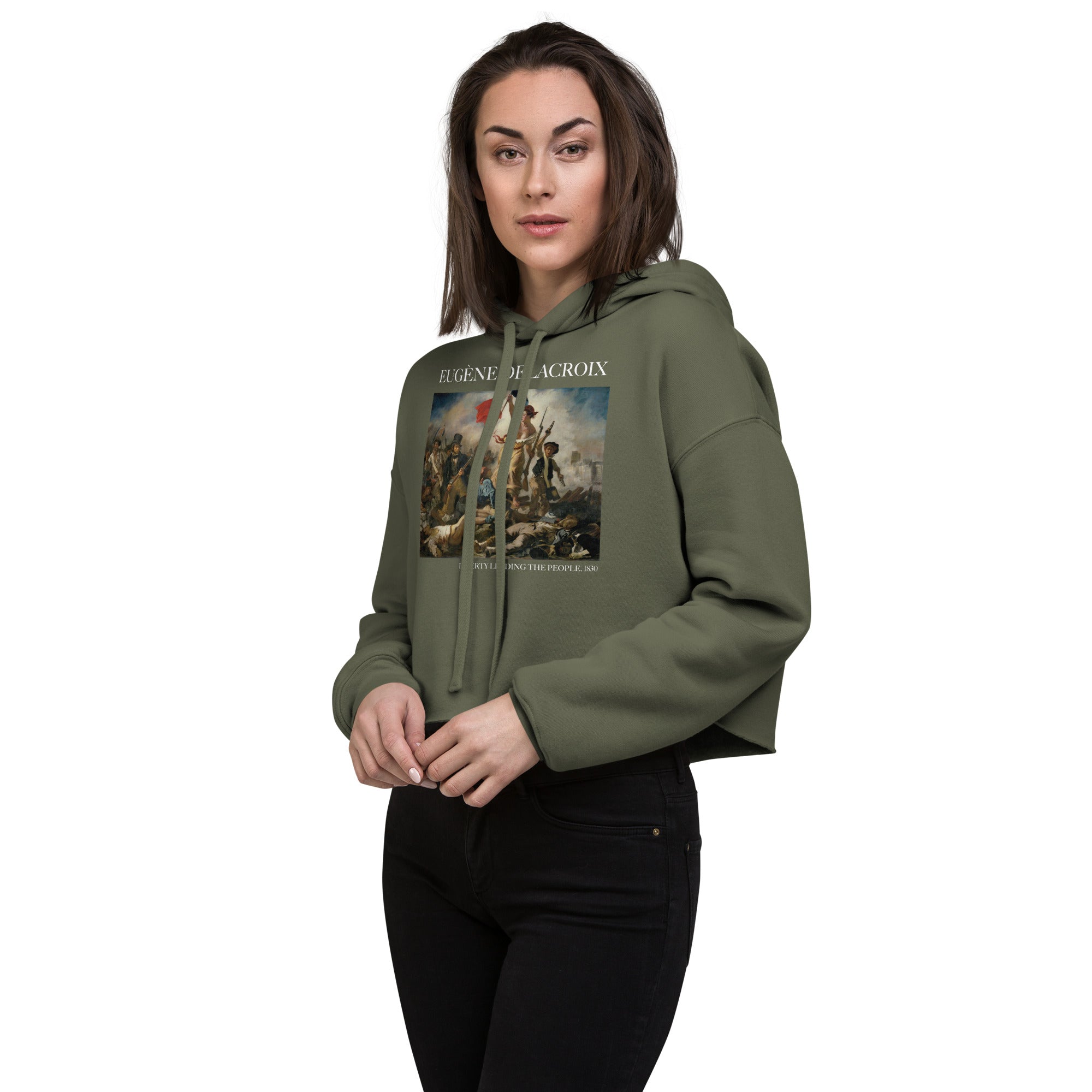 Eugène Delacroix 'Liberty Leading the People' Famous Painting Cropped Hoodie | Premium Art Cropped Hoodie