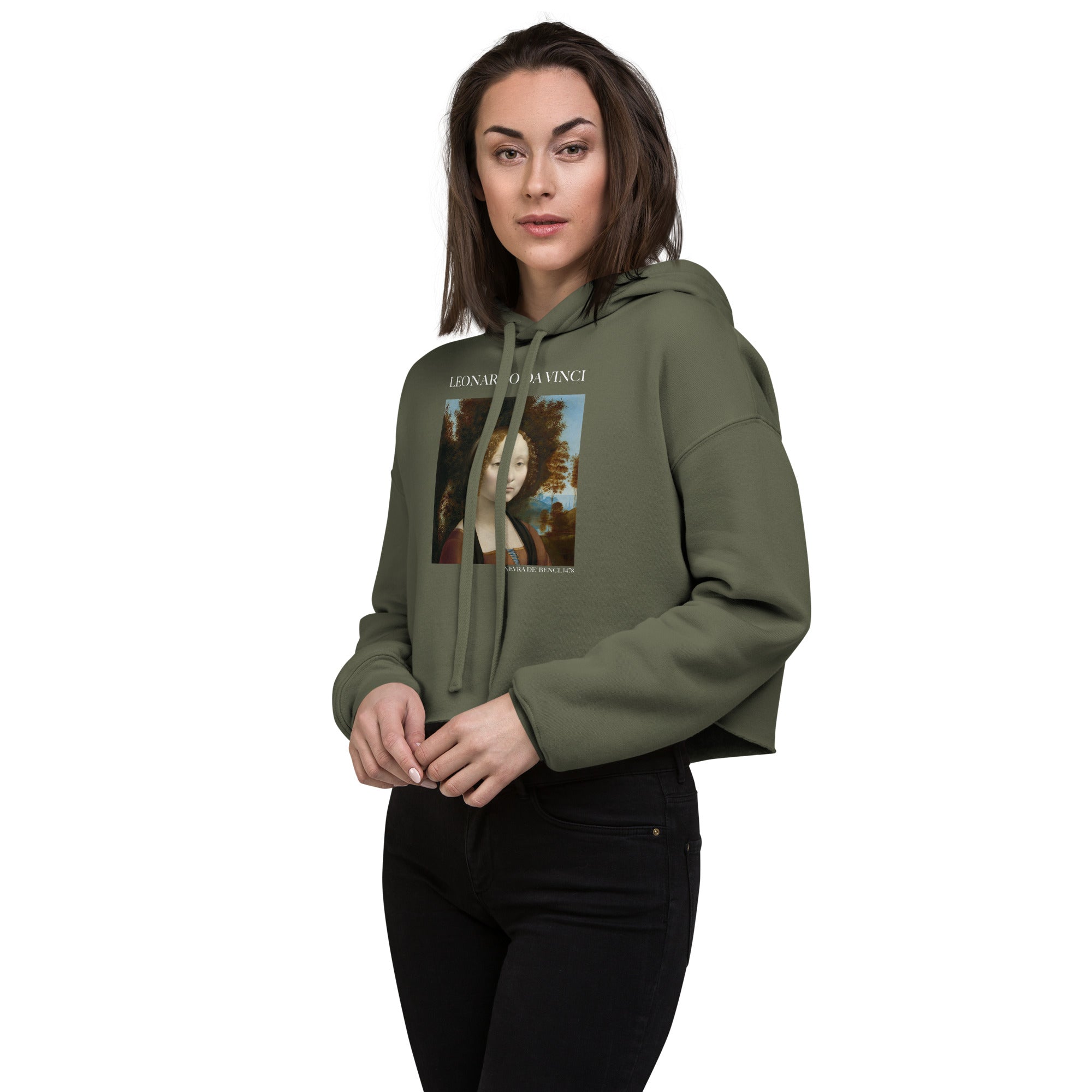 Leonardo da Vinci 'Ginevra de' Benci' Famous Painting Cropped Hoodie | Premium Art Cropped Hoodie