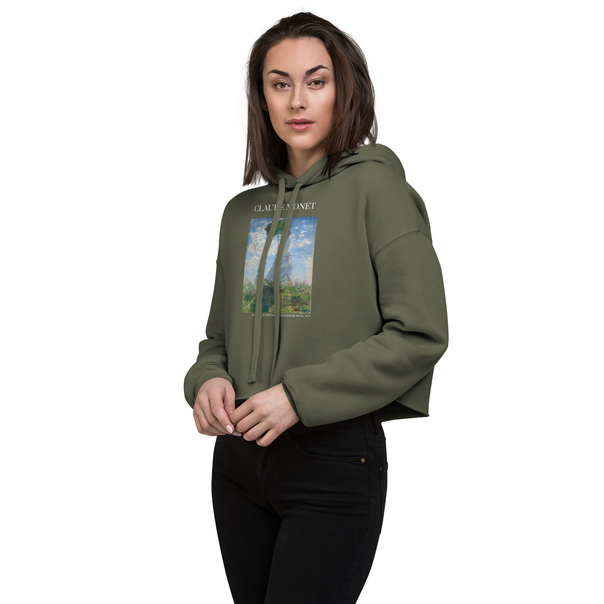 Claude Monet 'Madame Monet and Her Son' Famous Painting Cropped Hoodie | Premium Art Cropped Hoodie