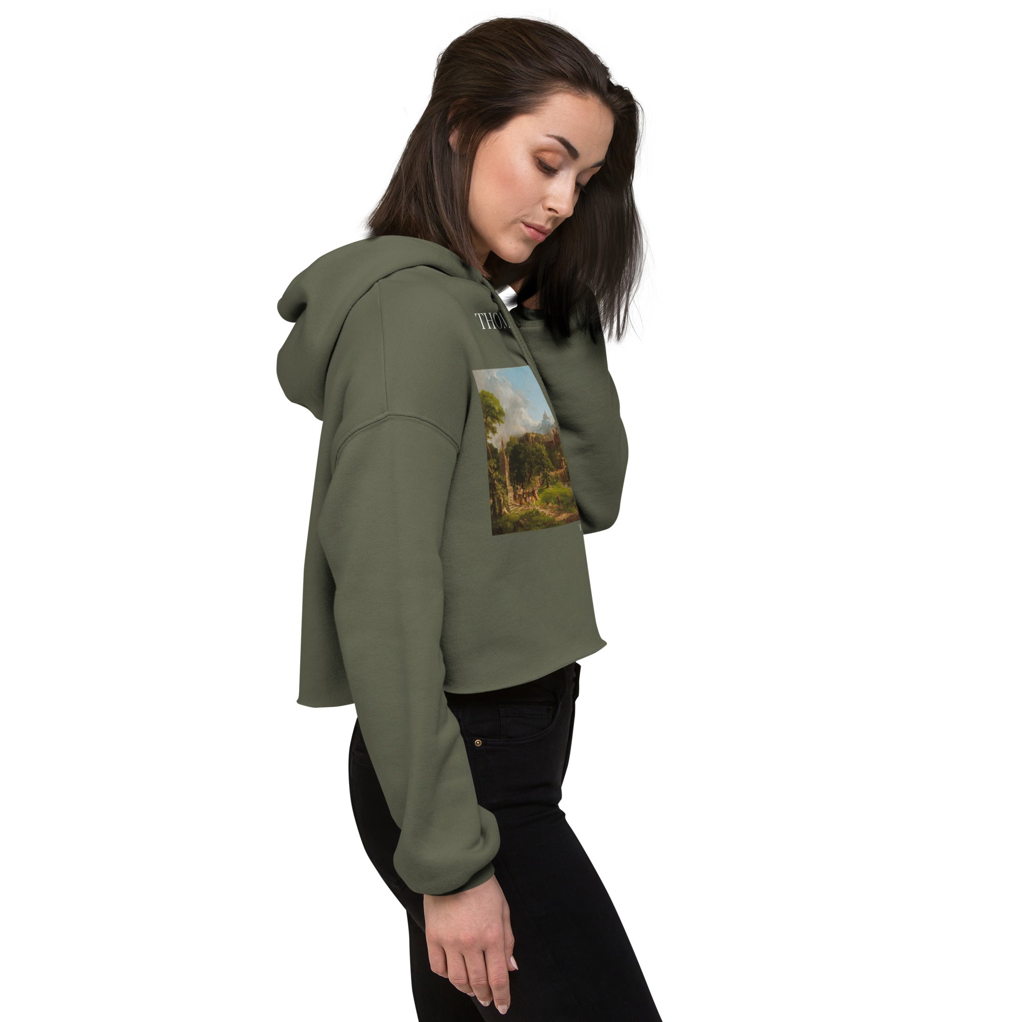 Thomas Cole 'The Departure' Famous Painting Cropped Hoodie | Premium Art Cropped Hoodie