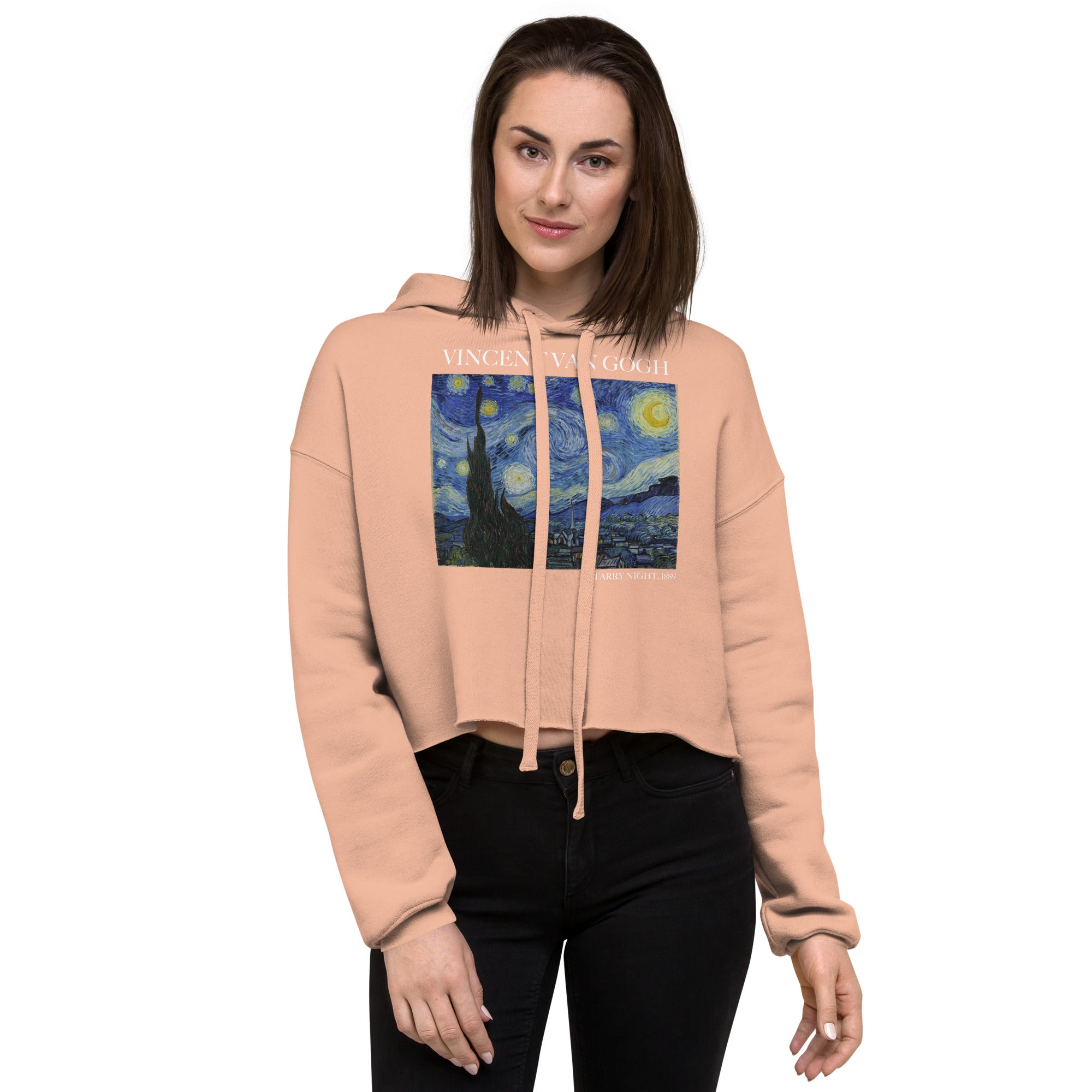 Kurzer Hoodie „Sternennacht“ von Vincent van Gogh, berühmtes Gemälde | Kurzer Hoodie mit Premium-Kunstmotiv