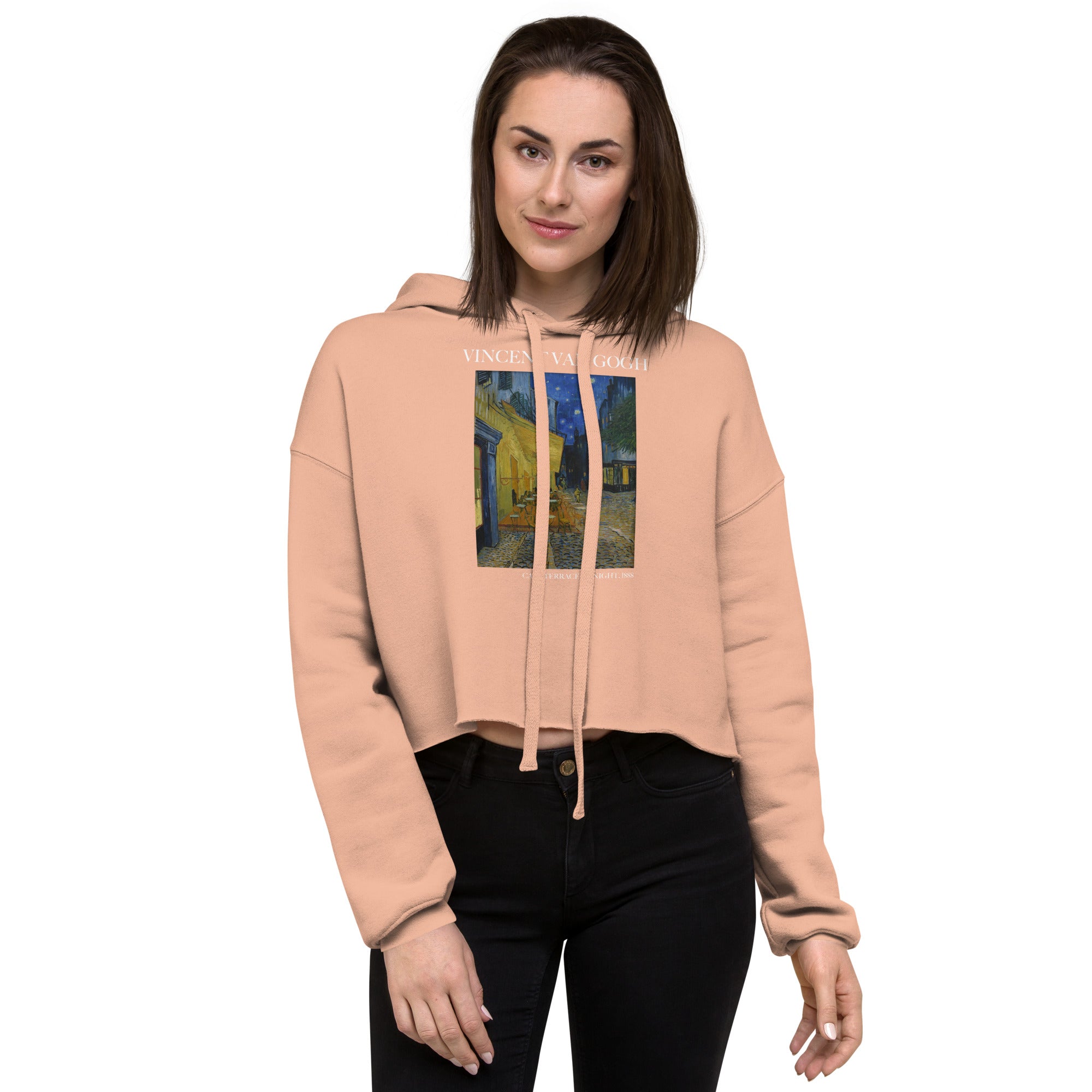 Vincent van Gogh 'Café Terrace at Night' Famous Painting Cropped Hoodie | Premium Art Cropped Hoodie