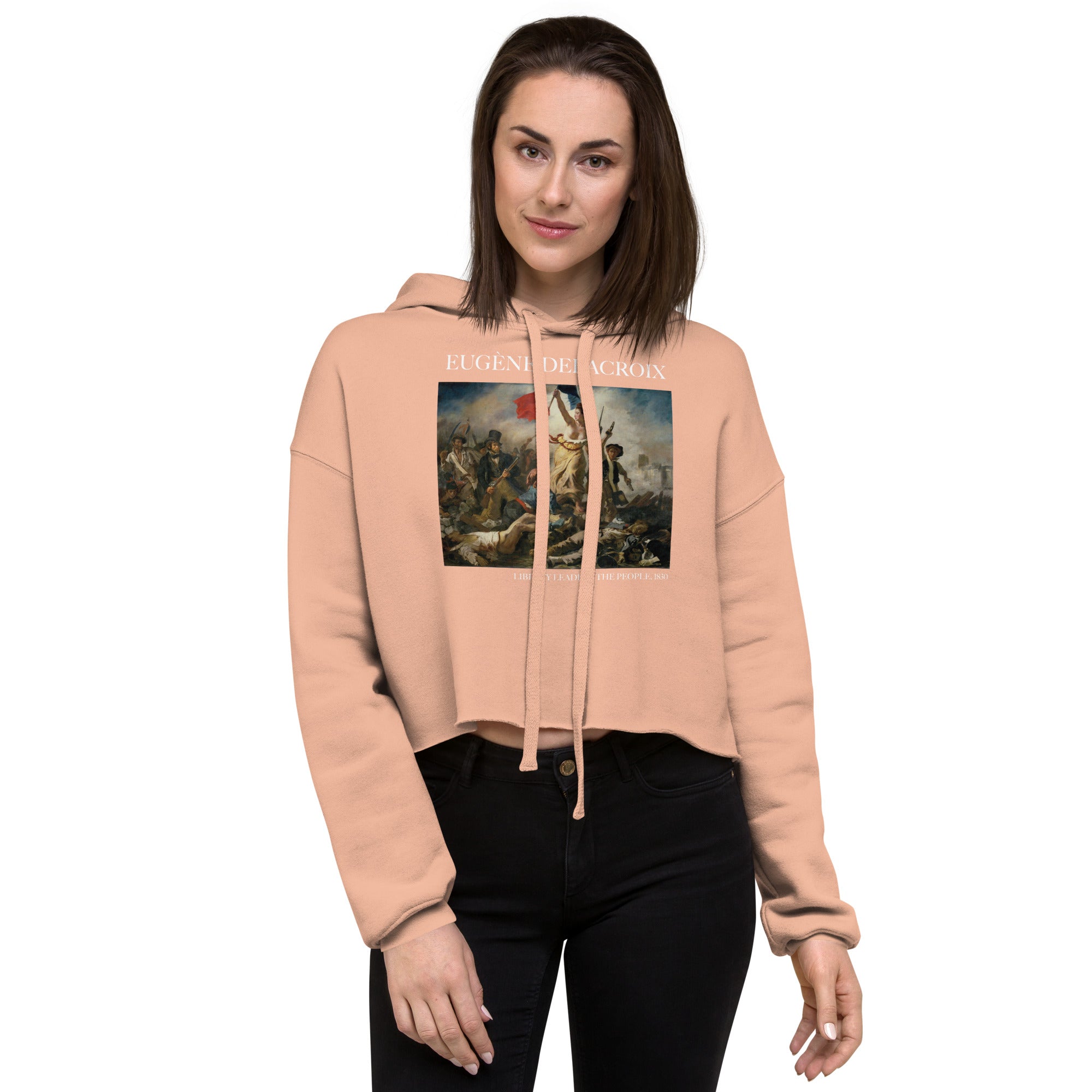 Eugène Delacroix 'Liberty Leading the People' Famous Painting Cropped Hoodie | Premium Art Cropped Hoodie