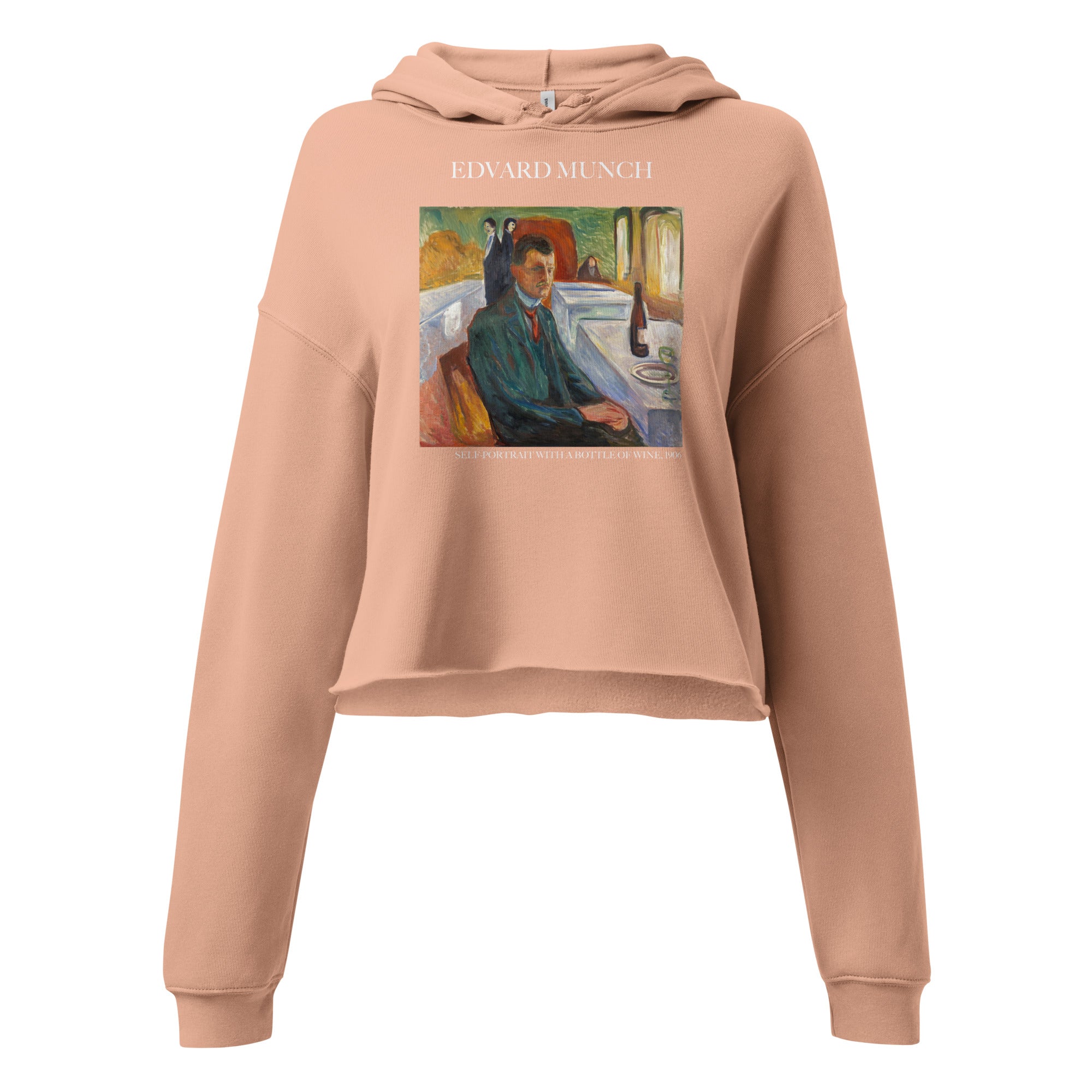 Edvard Munch 'Self-Portrait with a Bottle of Wine' Famous Painting Cropped Hoodie | Premium Art Cropped Hoodie
