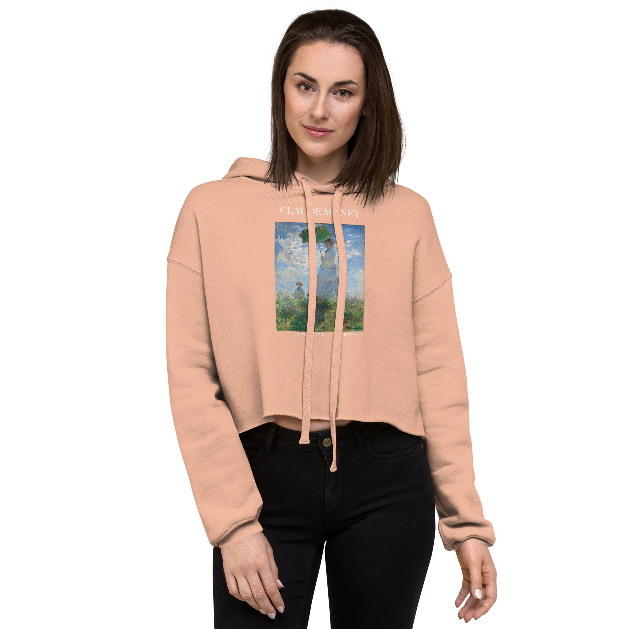 Claude Monet 'Madame Monet and Her Son' Famous Painting Cropped Hoodie | Premium Art Cropped Hoodie