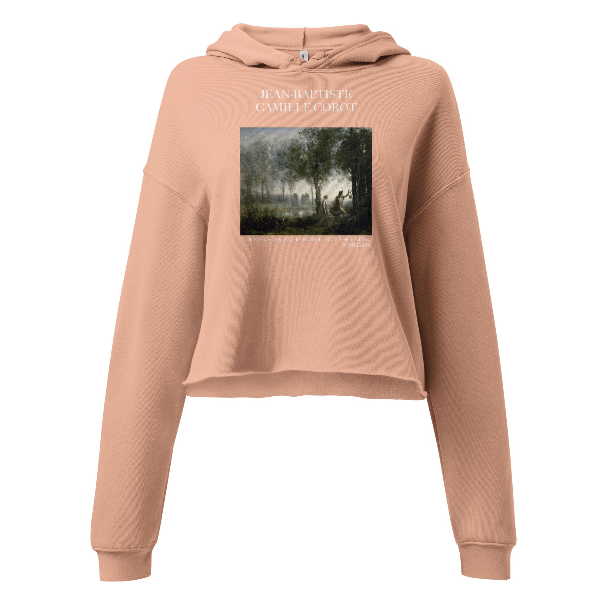 Jean-Baptiste Camille Corot 'Orpheus Leading Eurydice from the Underworld' Famous Painting Cropped Hoodie | Premium Art Cropped Hoodie