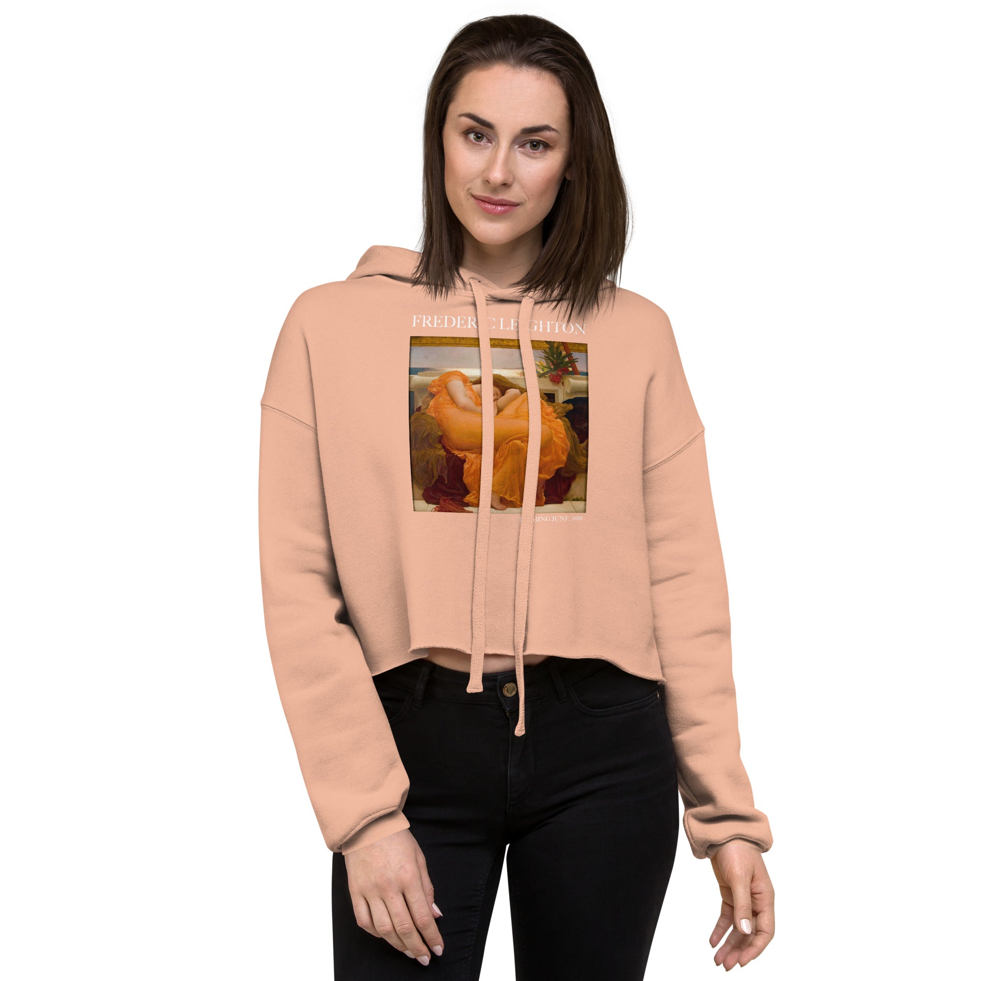 Frederic Leighton 'Flaming June' Famous Painting Cropped Hoodie | Premium Art Cropped Hoodie