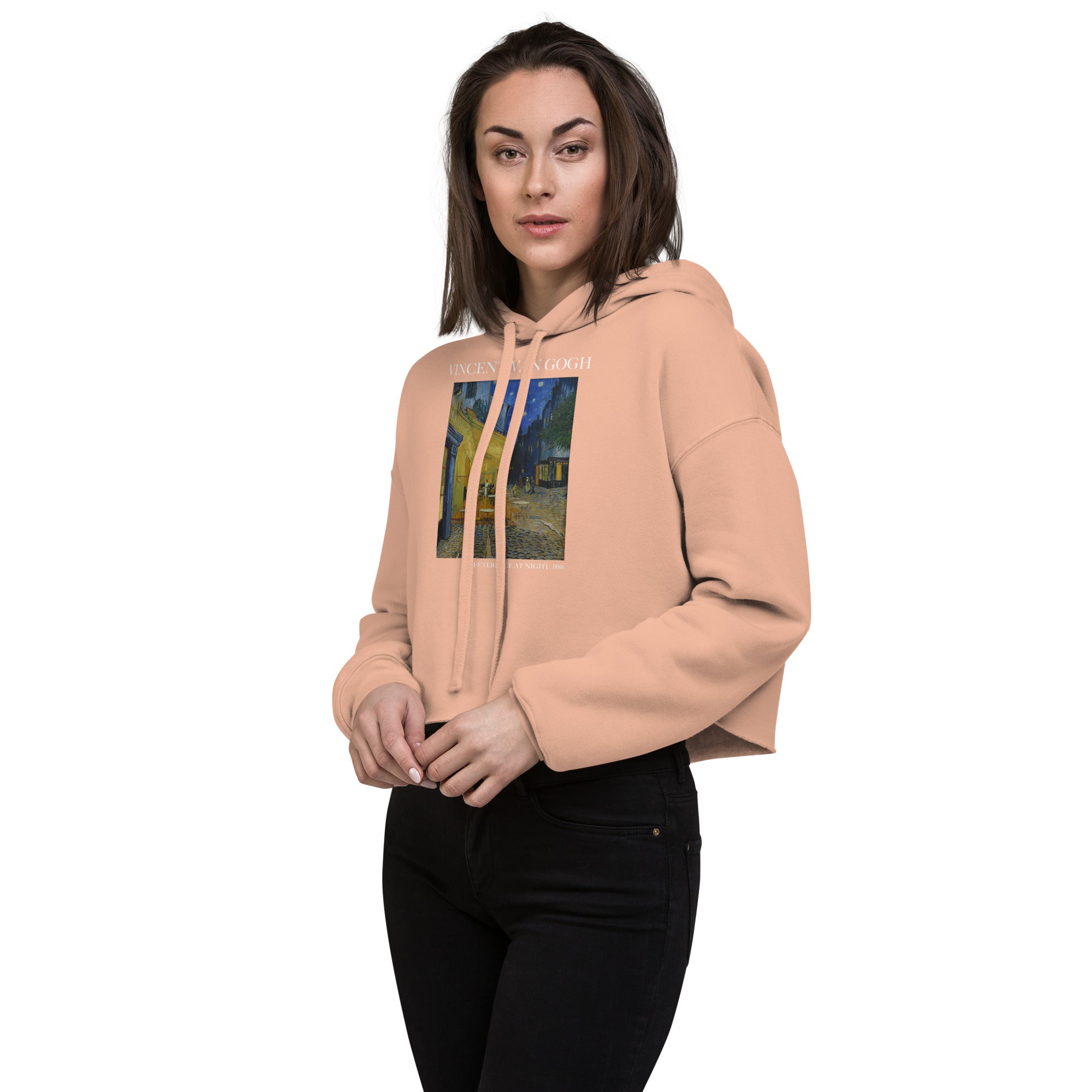 Vincent van Gogh 'Café Terrace at Night' Famous Painting Cropped Hoodie | Premium Art Cropped Hoodie