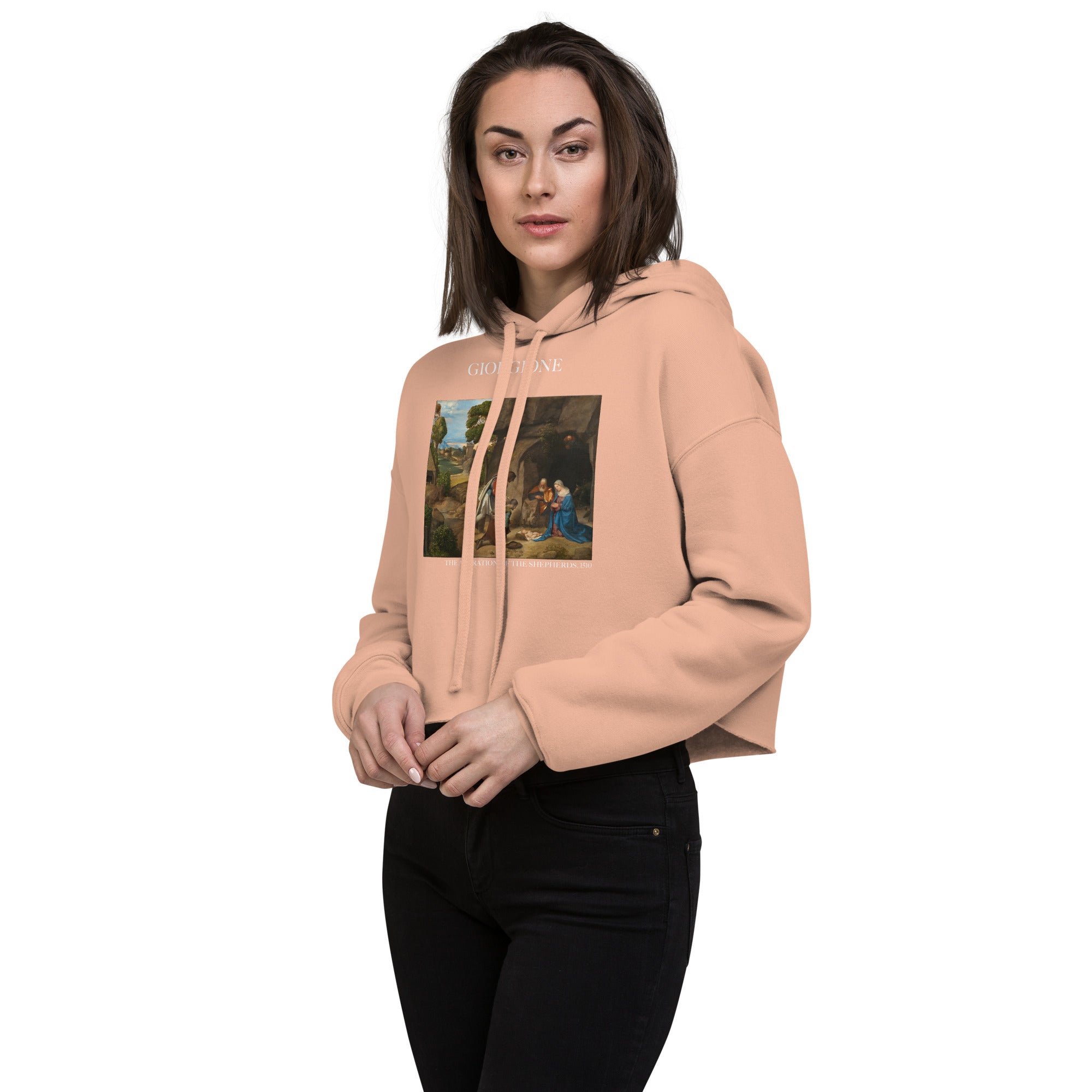 Kurzer Hoodie mit berühmtem Gemälde „Die Anbetung der Hirten“ von Giorgione | Kurzer Hoodie mit Premium-Kunstmotiv