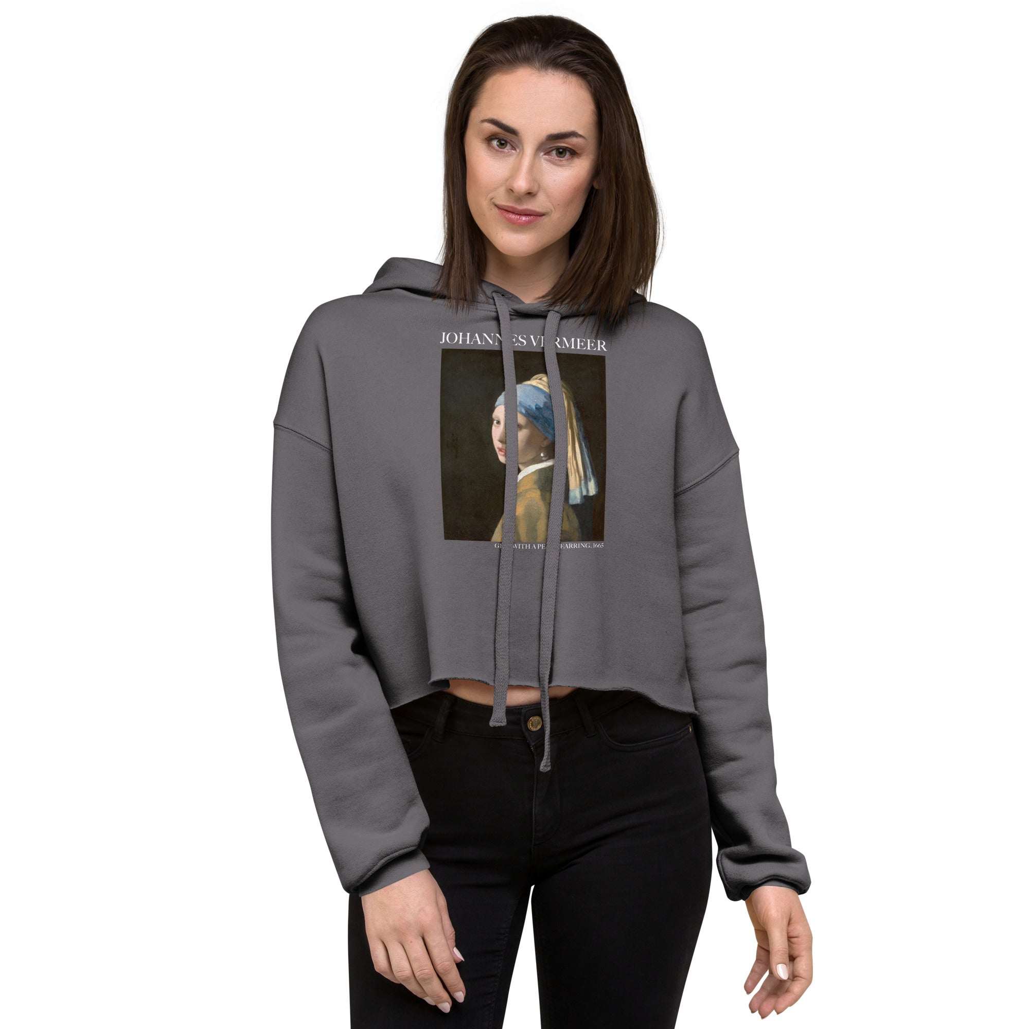 Johannes Vermeer 'Girl with a Pearl Earring' Famous Painting Cropped Hoodie | Premium Art Cropped Hoodie