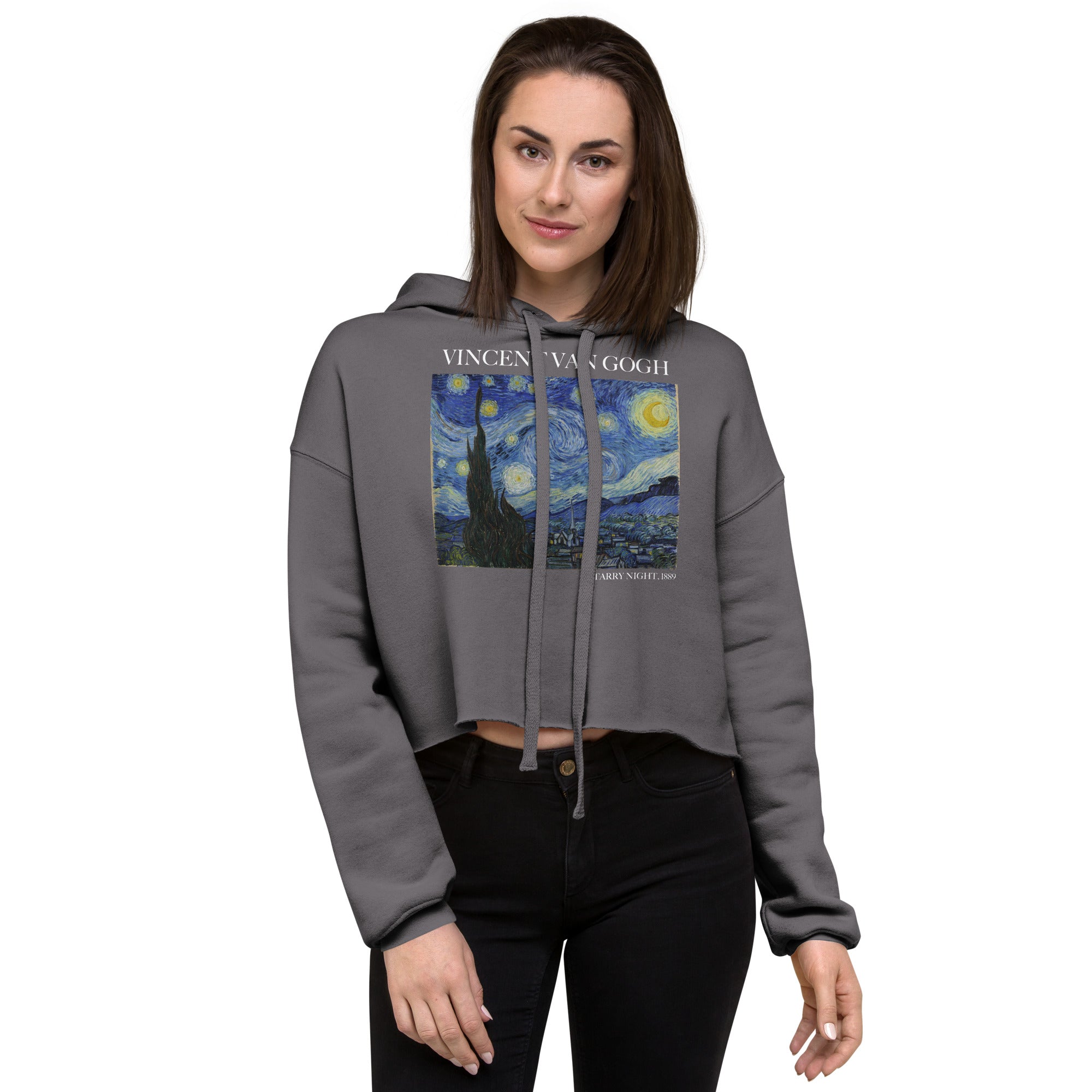 Kurzer Hoodie „Sternennacht“ von Vincent van Gogh, berühmtes Gemälde | Kurzer Hoodie mit Premium-Kunstmotiv