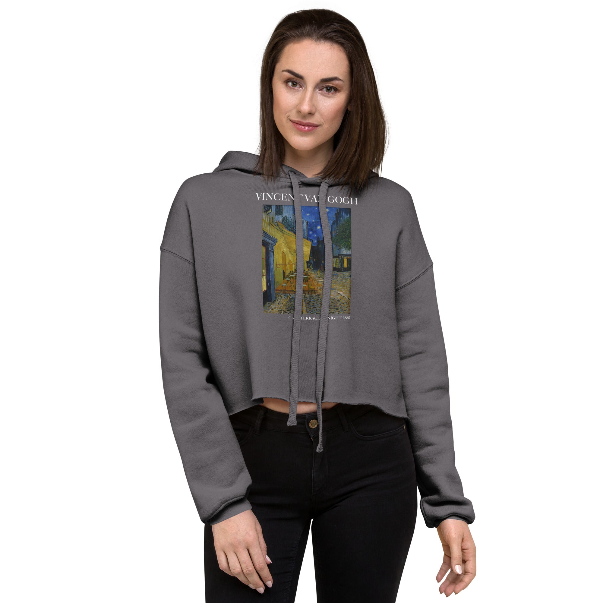 Vincent van Gogh 'Café Terrace at Night' Famous Painting Cropped Hoodie | Premium Art Cropped Hoodie