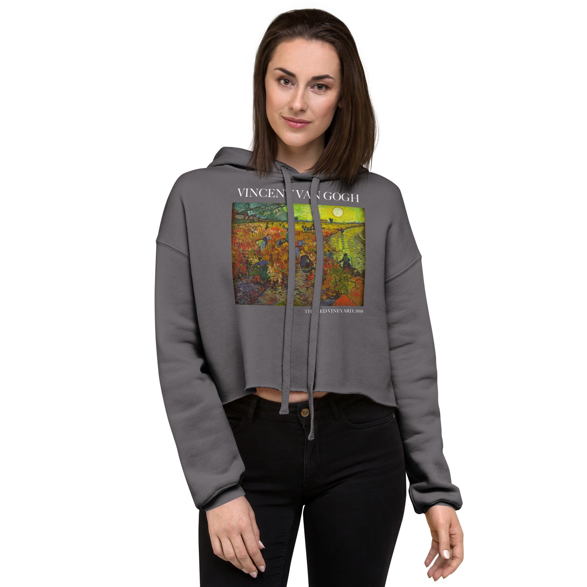 Vincent van Gogh 'The Red Vineyard' Famous Painting Cropped Hoodie | Premium Art Cropped Hoodie