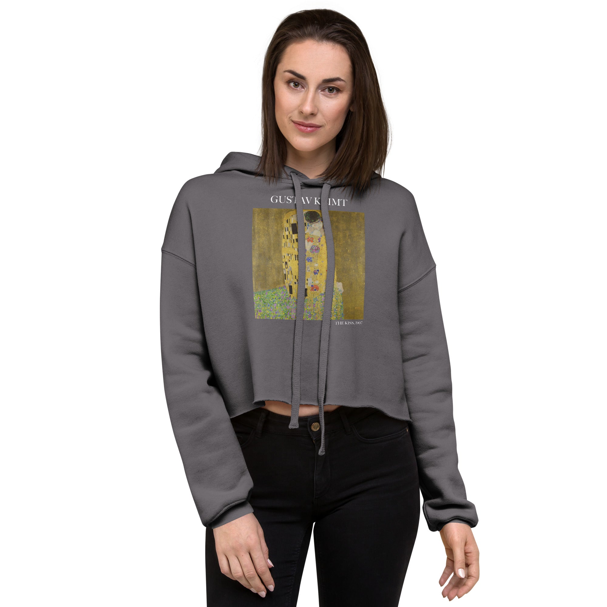 Gustav Klimt 'The Kiss' Famous Painting Cropped Hoodie | Premium Art Cropped Hoodie