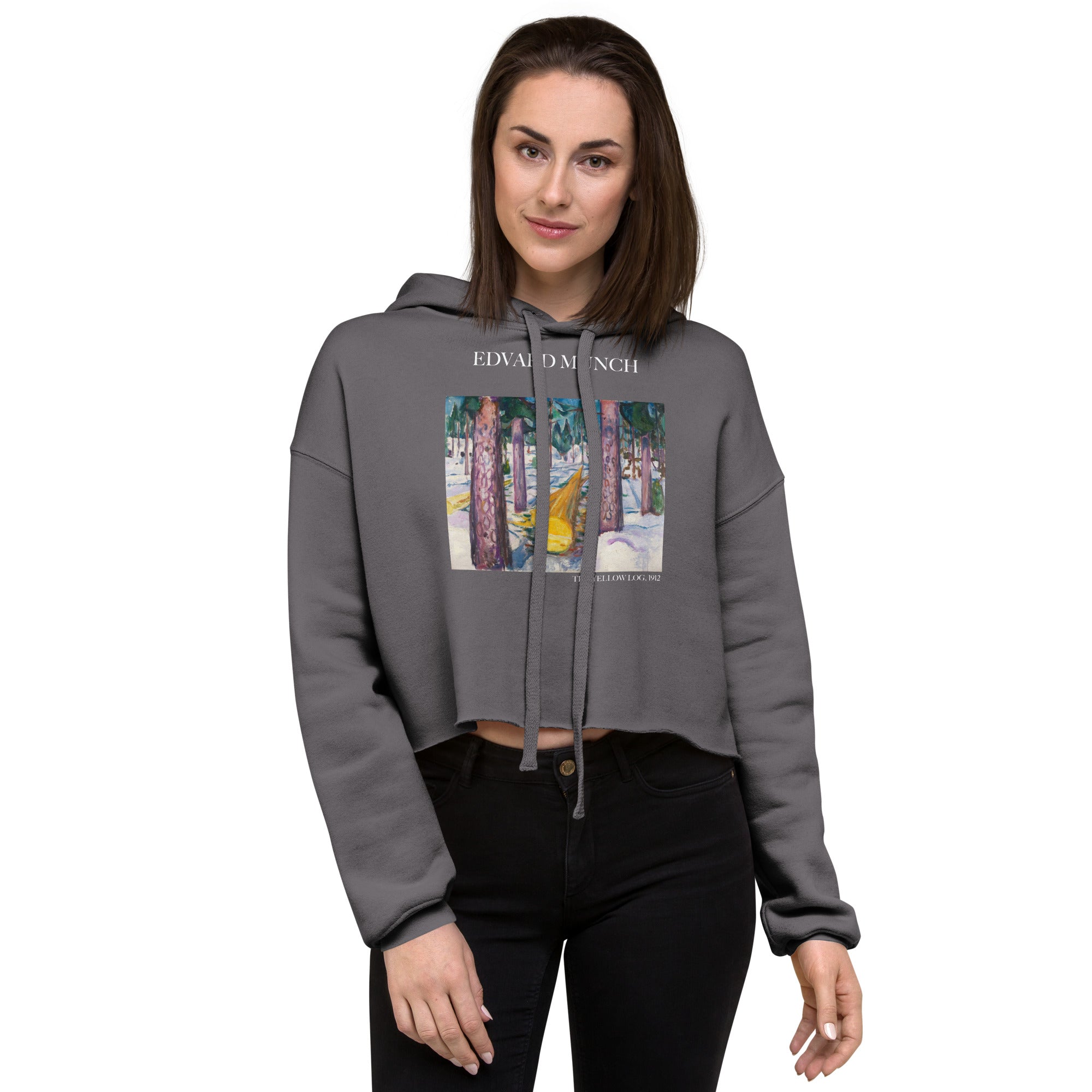 Kurzer Hoodie „Der gelbe Baumstamm“ von Edvard Munch, berühmtes Gemälde | Kurzer Hoodie mit Premium-Kunstmotiv