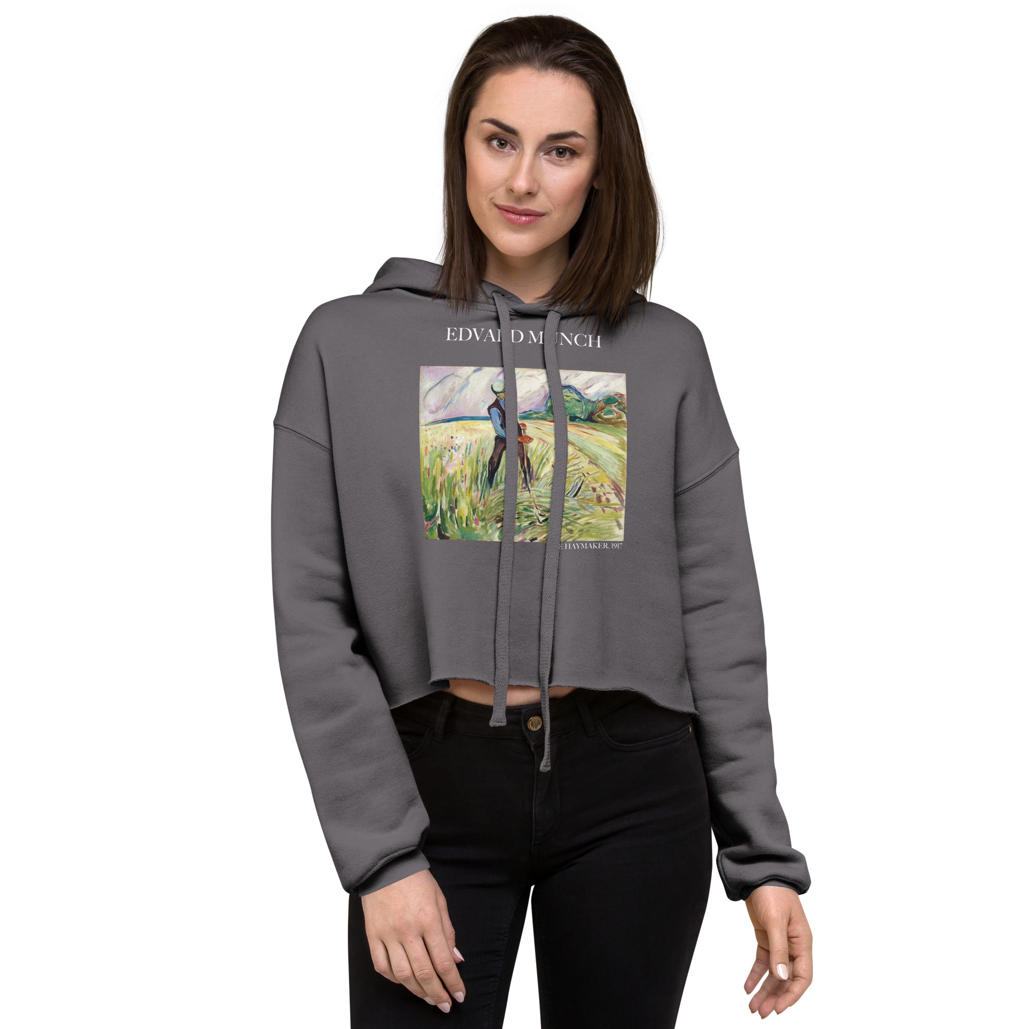 Edvard Munch 'The Haymaker' Famous Painting Cropped Hoodie | Premium Art Cropped Hoodie