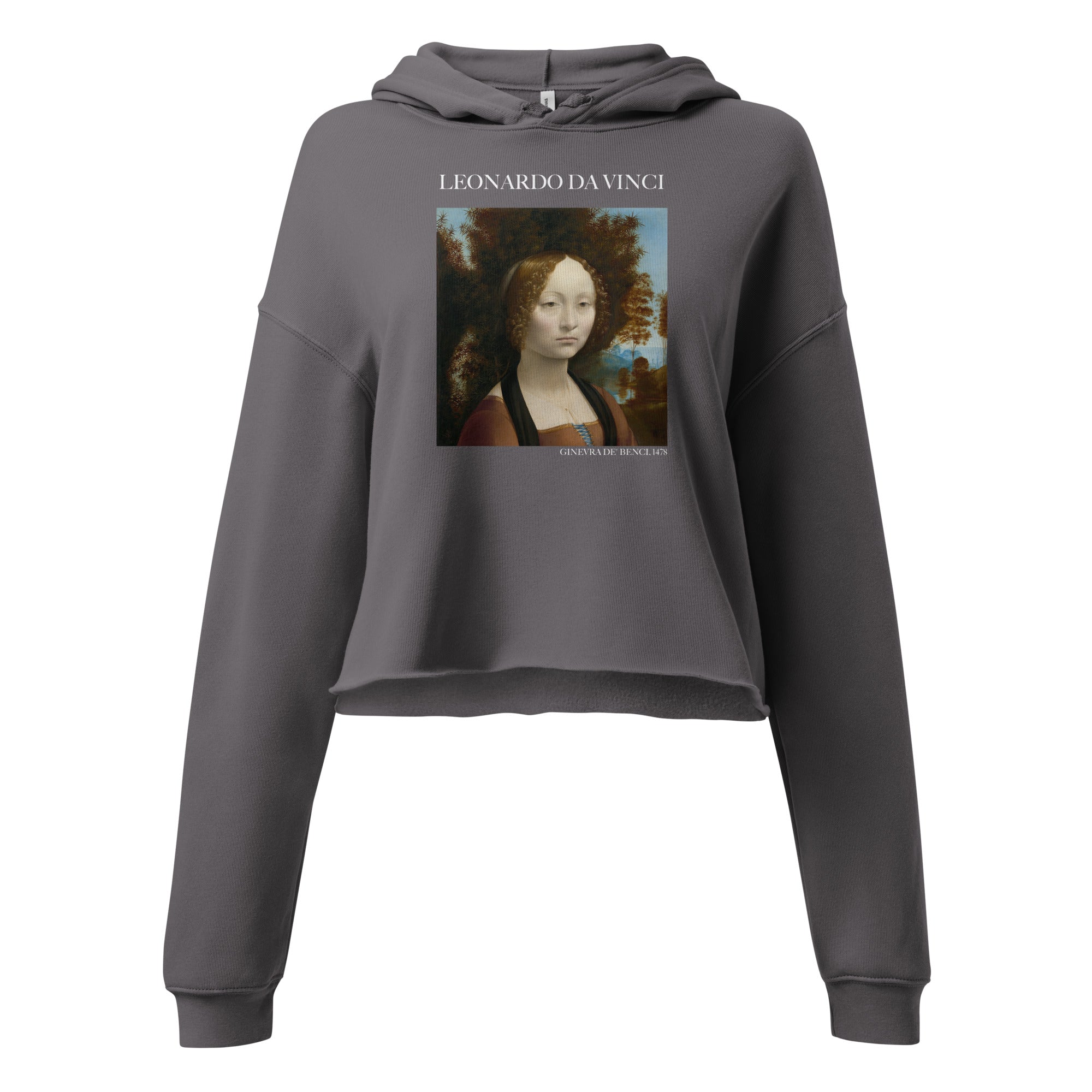 Leonardo da Vinci 'Ginevra de' Benci' Famous Painting Cropped Hoodie | Premium Art Cropped Hoodie