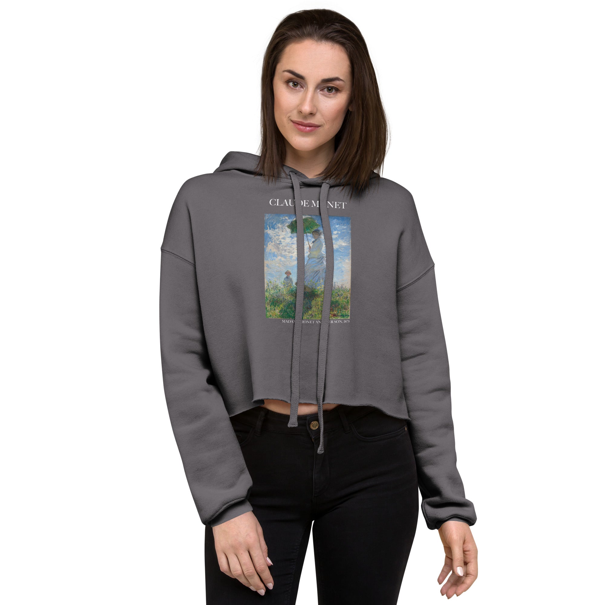 Claude Monet 'Madame Monet and Her Son' Famous Painting Cropped Hoodie | Premium Art Cropped Hoodie