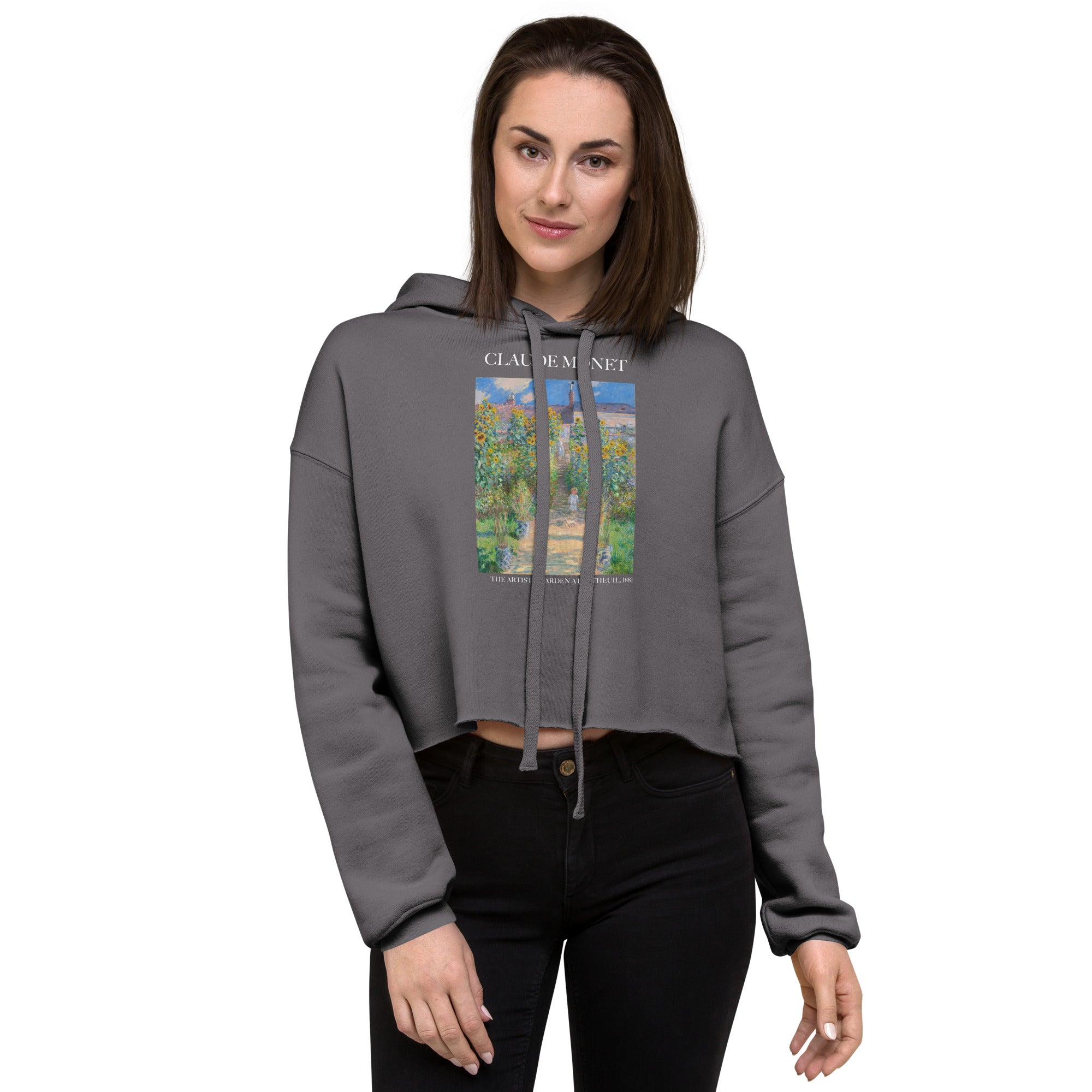 Claude Monet 'The Artist's Garden at Vétheuil' Famous Painting Cropped Hoodie | Premium Art Cropped Hoodie