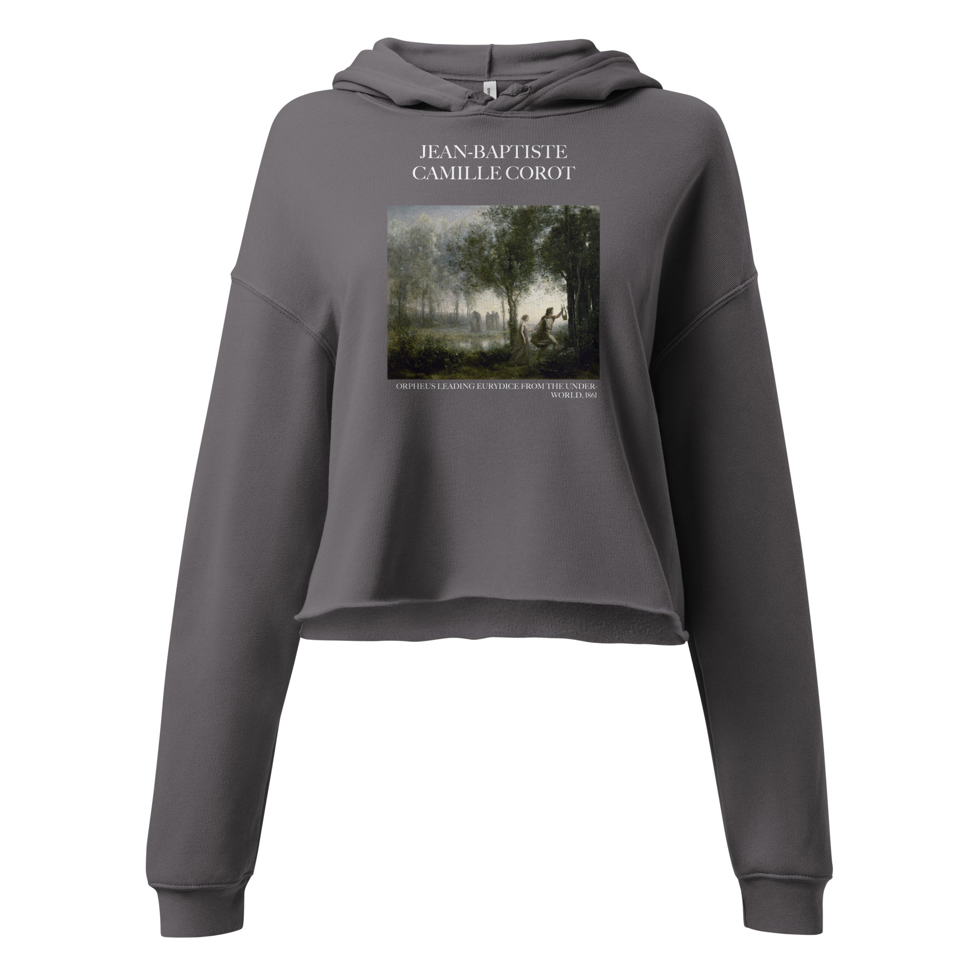 Jean-Baptiste Camille Corot 'Orpheus Leading Eurydice from the Underworld' Famous Painting Cropped Hoodie | Premium Art Cropped Hoodie