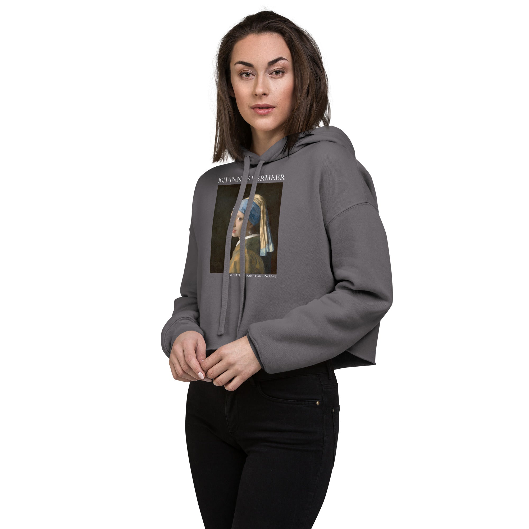 Johannes Vermeer 'Girl with a Pearl Earring' Famous Painting Cropped Hoodie | Premium Art Cropped Hoodie