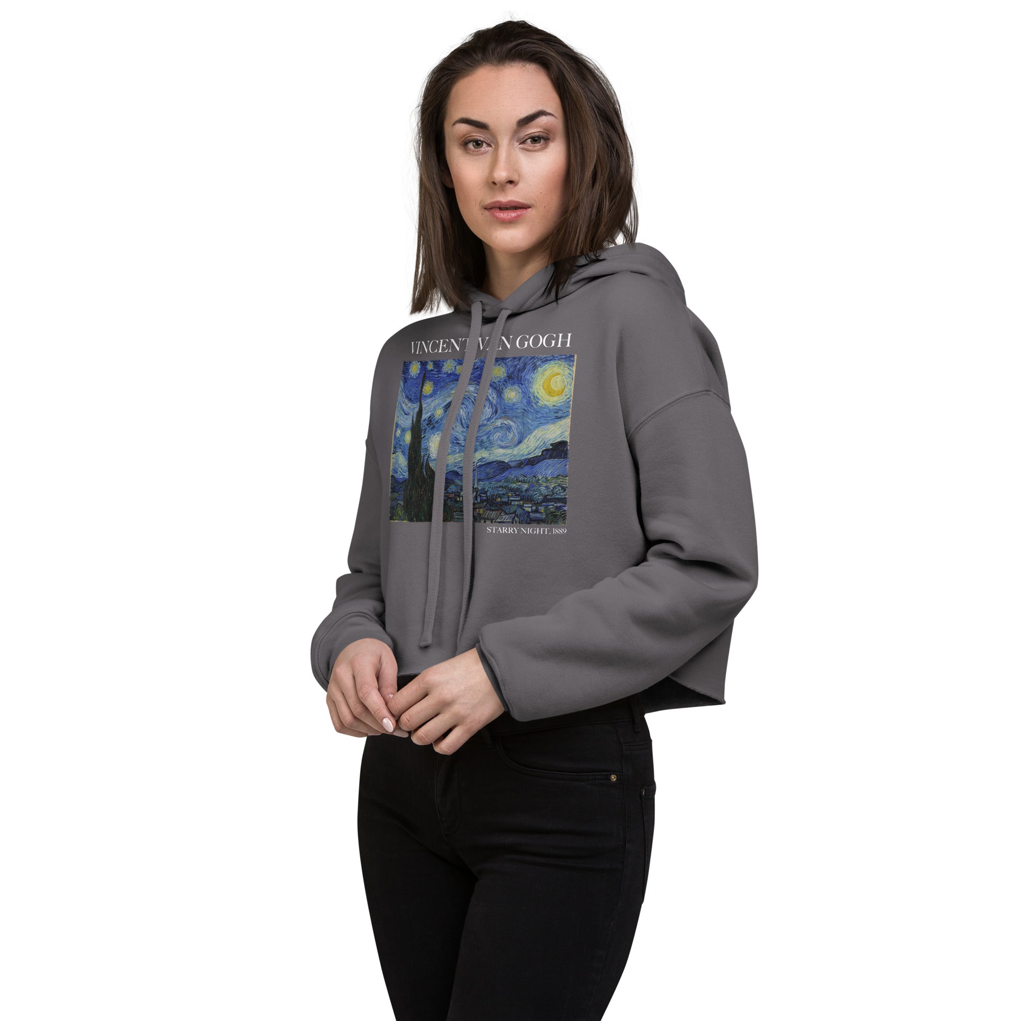 Kurzer Hoodie „Sternennacht“ von Vincent van Gogh, berühmtes Gemälde | Kurzer Hoodie mit Premium-Kunstmotiv