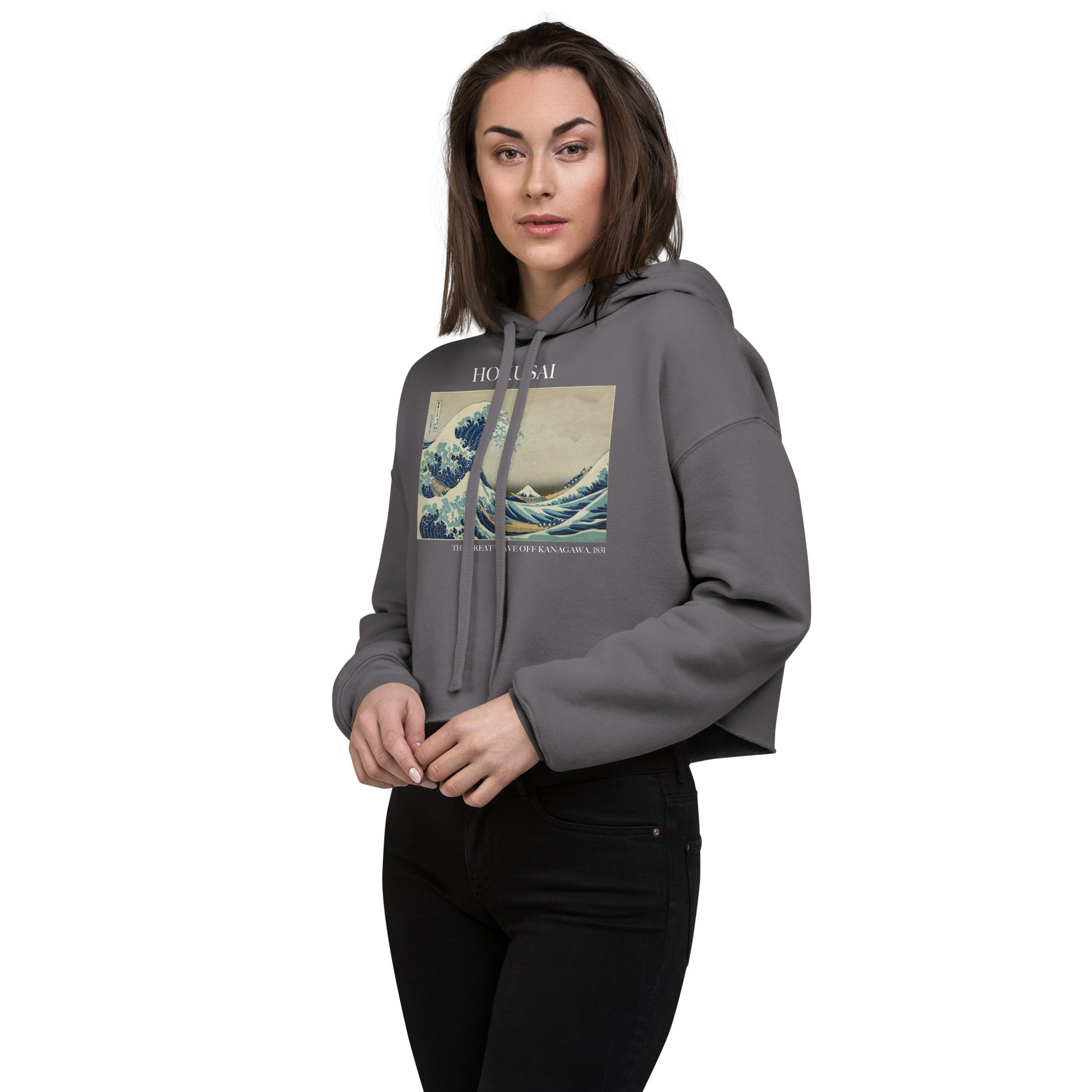 Kurzer Hoodie „Die große Welle vor Kanagawa“ von Hokusai, berühmtes Gemälde | Kurzer Hoodie mit Premium-Kunstmotiv