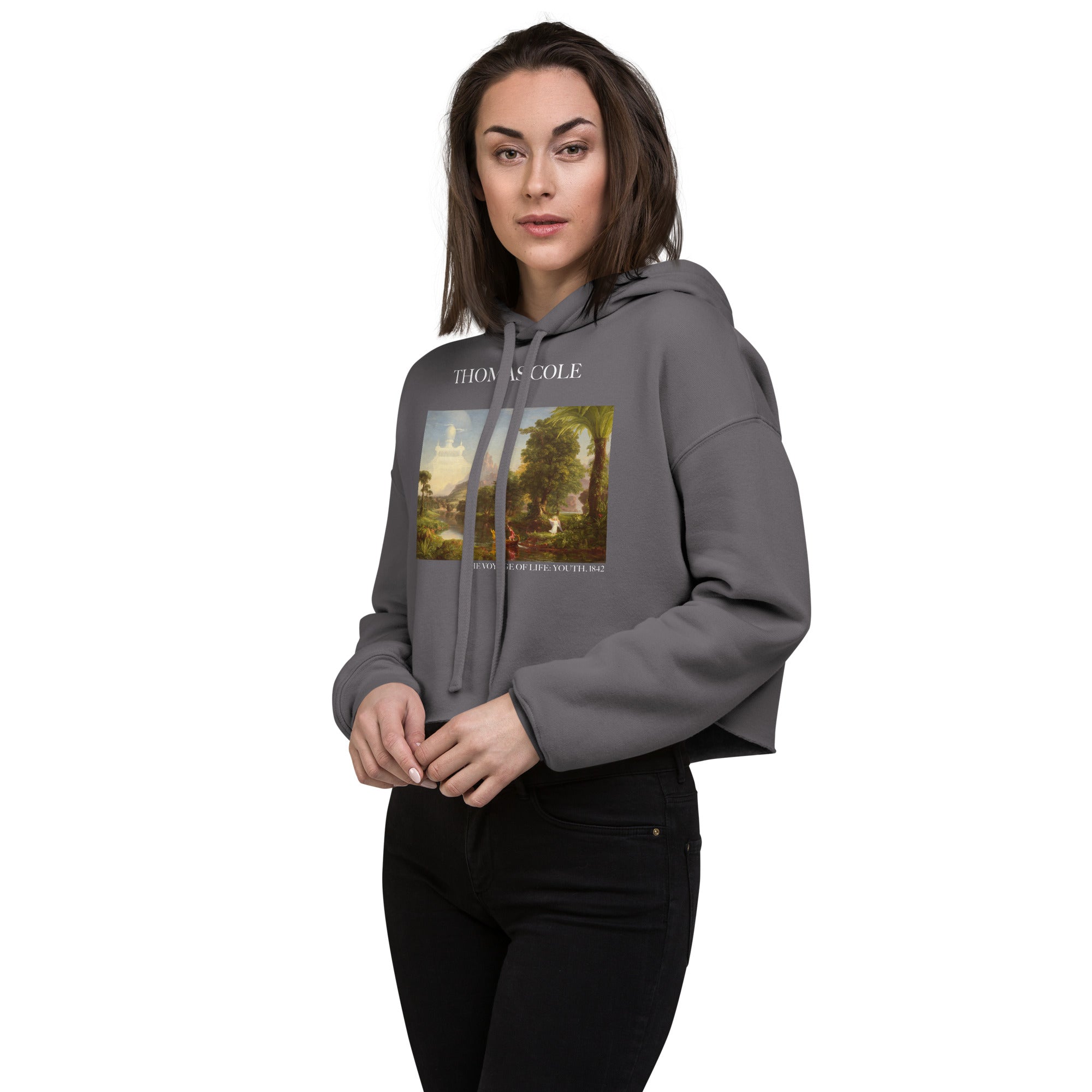 Kurzer Hoodie mit berühmtem Gemälde „Die Reise des Lebens: Jugend“ von Thomas Cole | Kurzer Hoodie mit Premium-Kunstmotiv