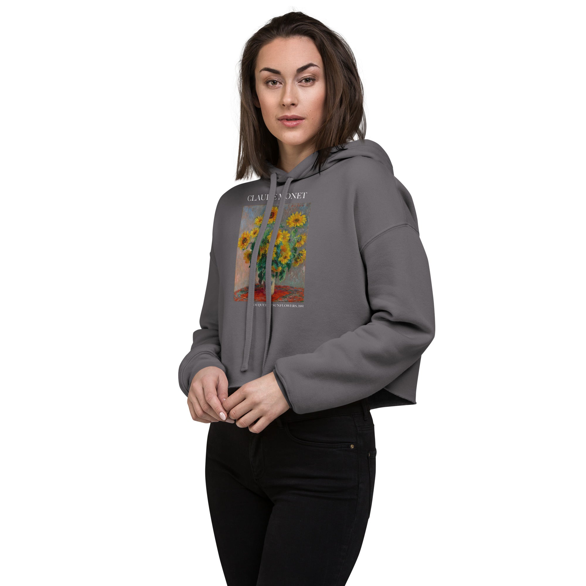 Claude Monet 'Bouquet of Sunflowers' Famous Painting Cropped Hoodie | Premium Art Cropped Hoodie