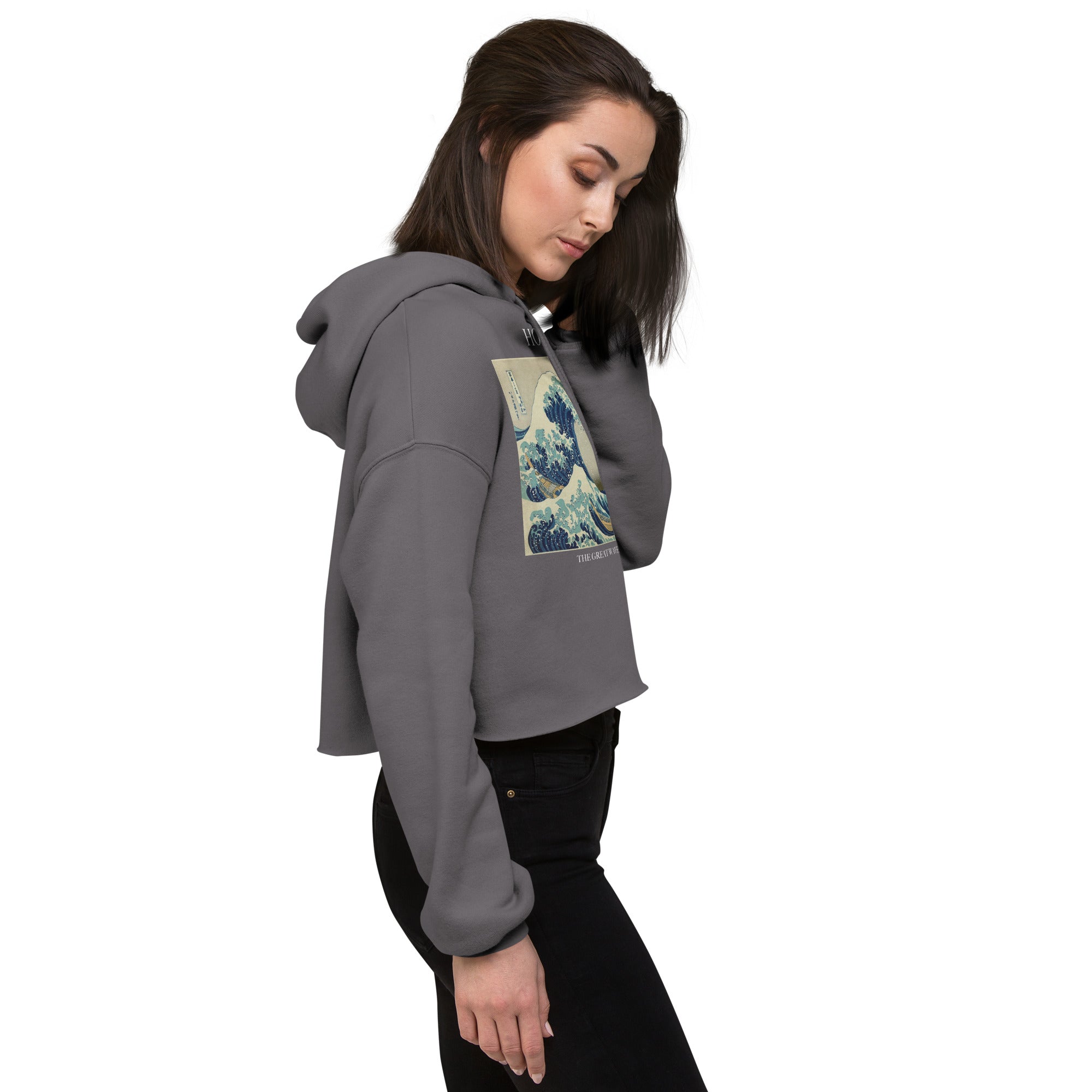 Kurzer Hoodie „Die große Welle vor Kanagawa“ von Hokusai, berühmtes Gemälde | Kurzer Hoodie mit Premium-Kunstmotiv