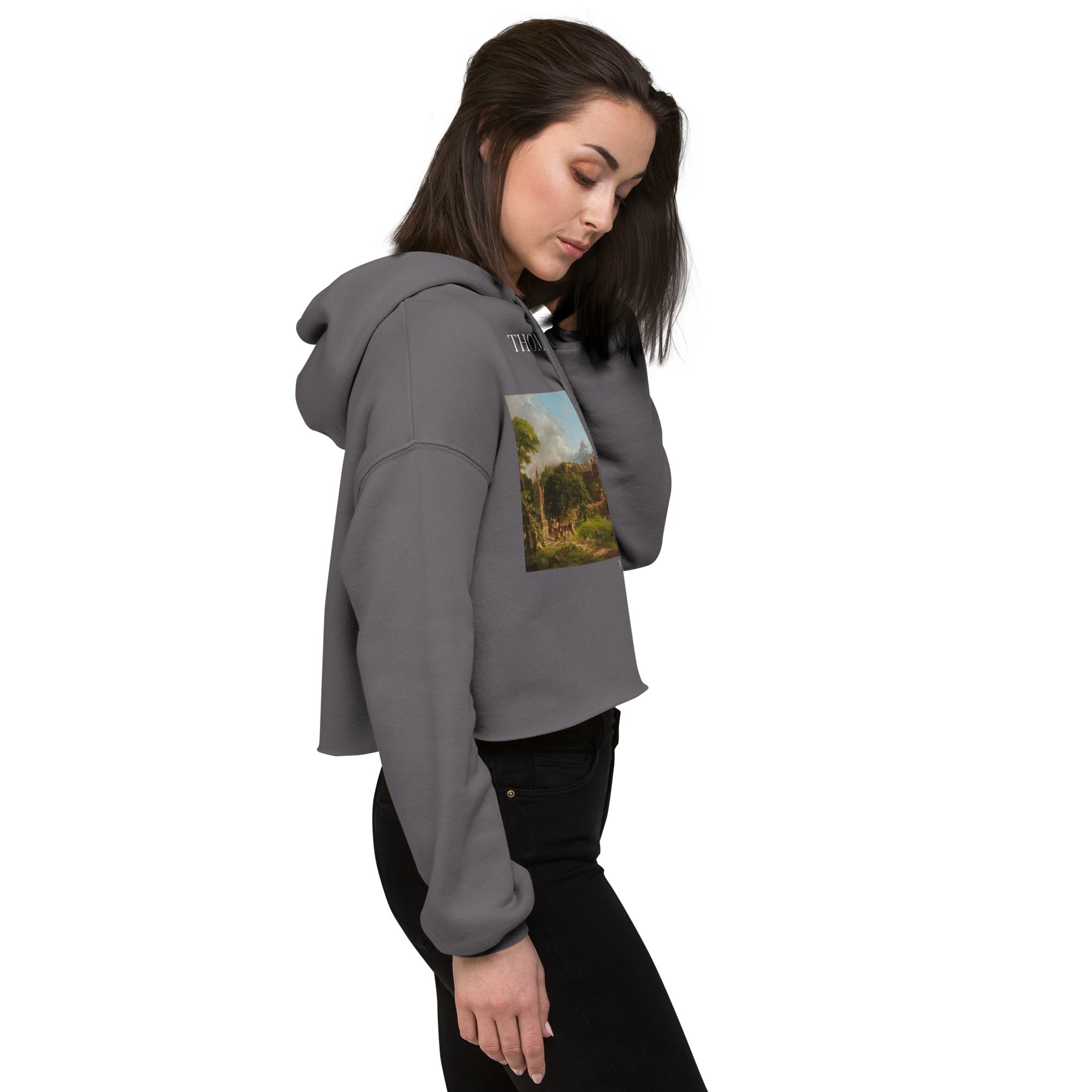 Kurzer Hoodie mit berühmtem Gemälde „The Departure“ von Thomas Cole | Kurzer Hoodie mit Premium-Kunstmotiv