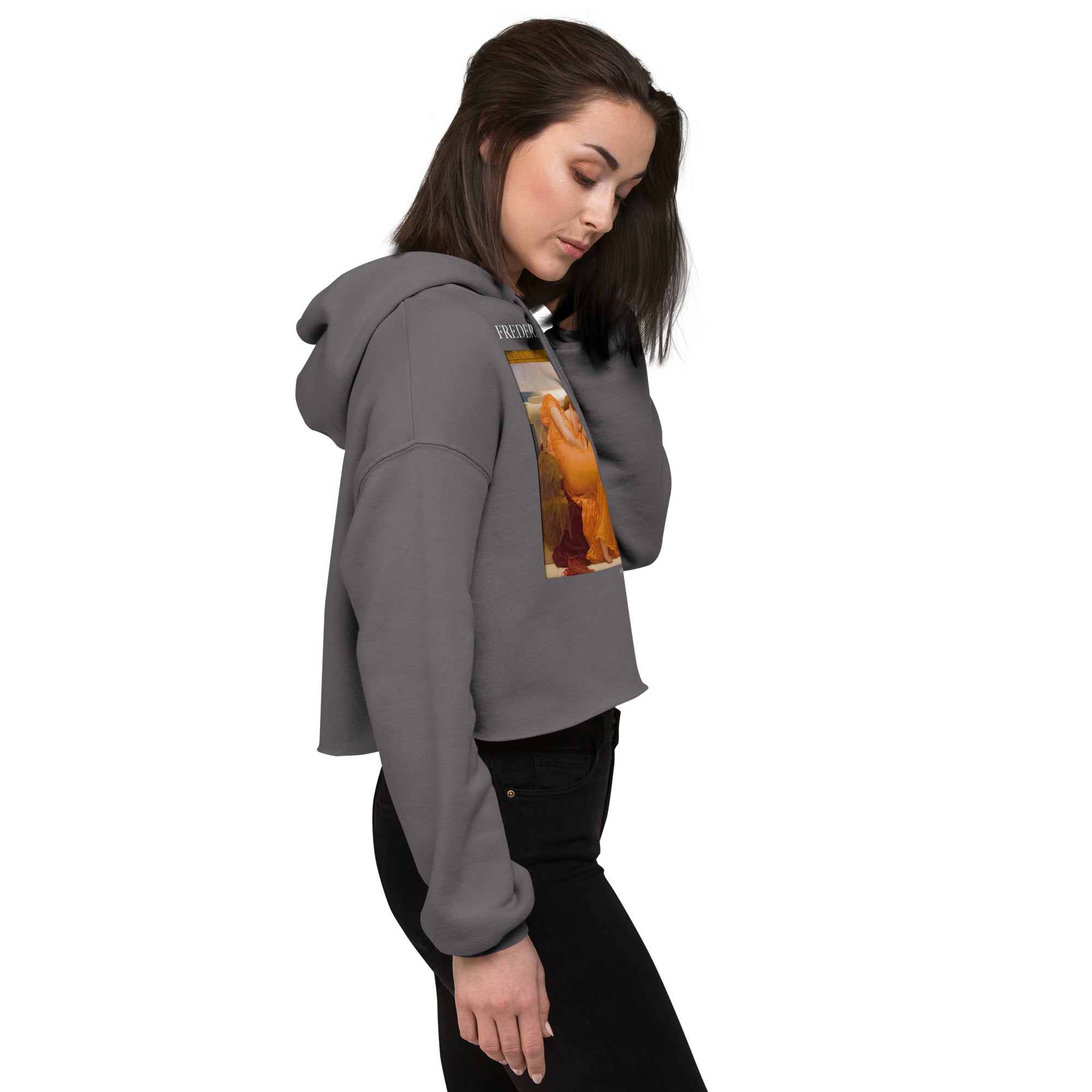 Frederic Leighton 'Flaming June' Famous Painting Cropped Hoodie | Premium Art Cropped Hoodie
