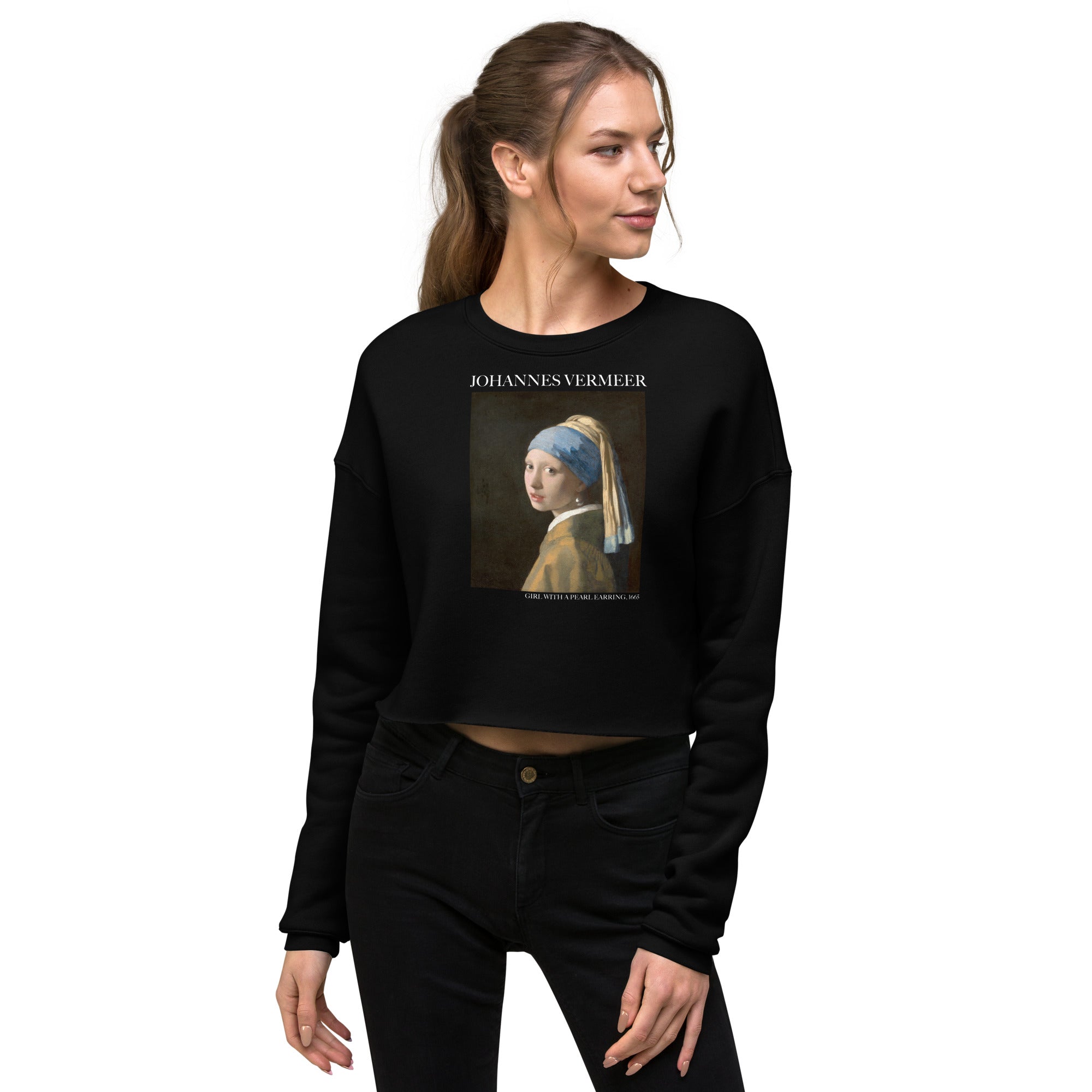 Johannes Vermeer 'Girl with a Pearl Earring' Famous Painting Cropped Sweatshirt | Premium Art Cropped Sweatshirt