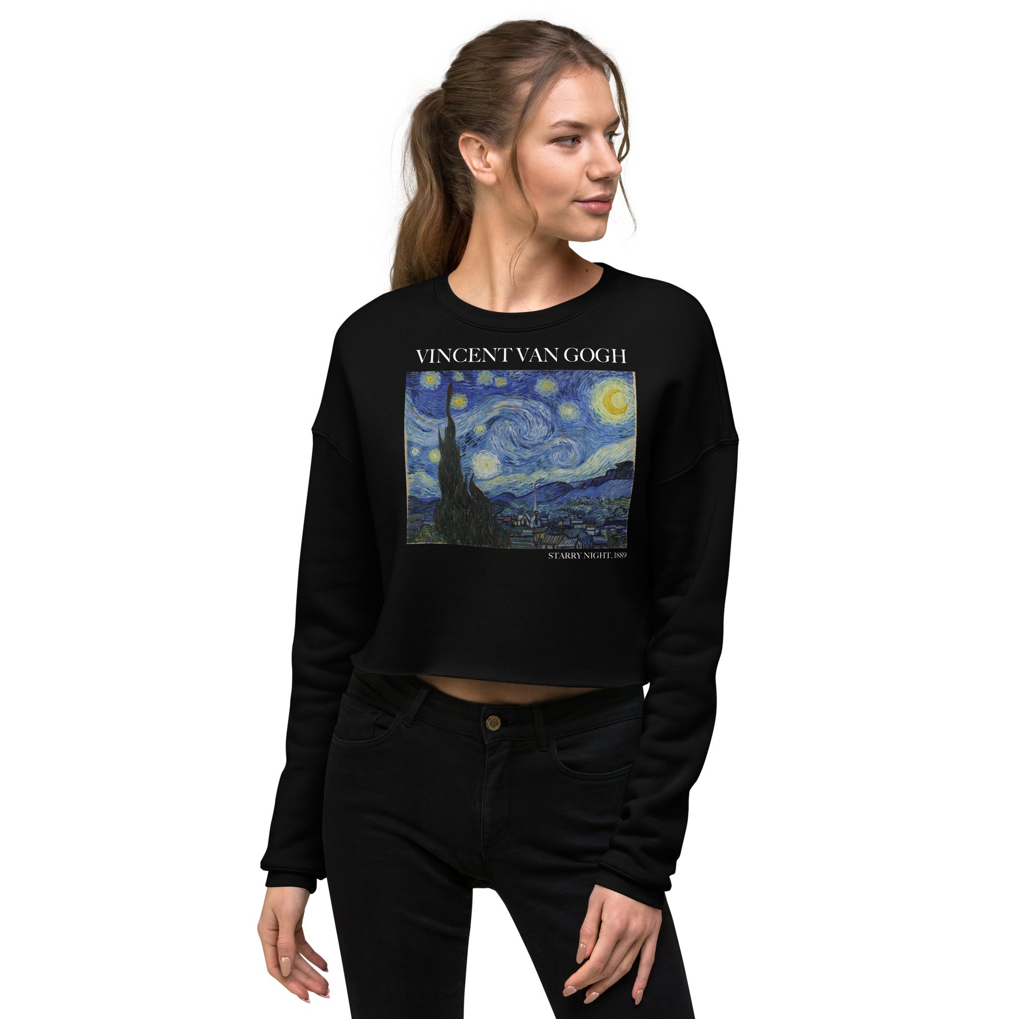 Kurzes Sweatshirt „Sternennacht“ von Vincent van Gogh, berühmtes Gemälde | Kurzes Sweatshirt mit Premium-Kunstmotiv