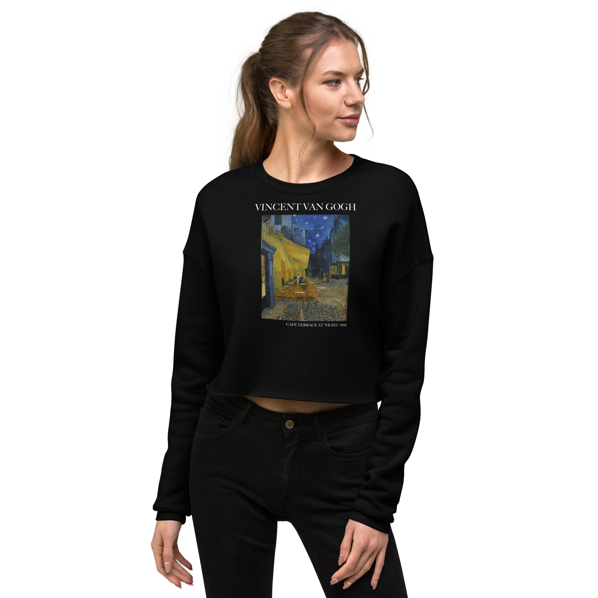 Vincent van Gogh 'Café Terrace at Night' Famous Painting Cropped Sweatshirt | Premium Art Cropped Sweatshirt