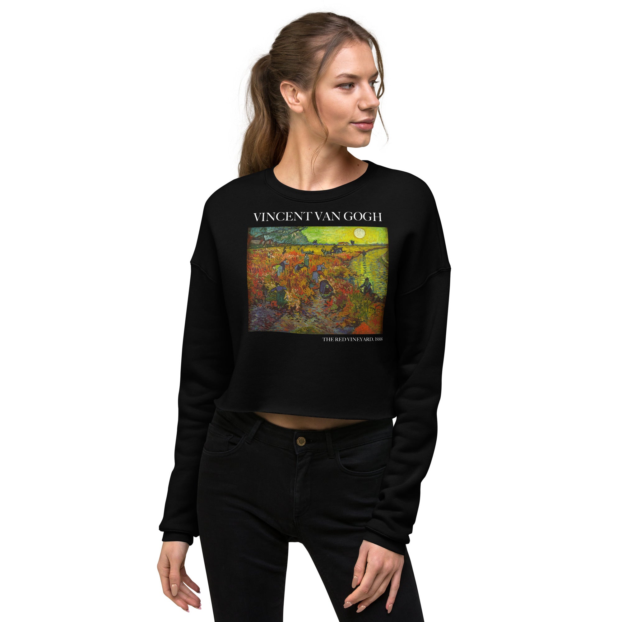 Kurzes Sweatshirt „Der rote Weinberg“ von Vincent van Gogh, berühmtes Gemälde | Kurzes Sweatshirt mit Premium-Kunstmotiv