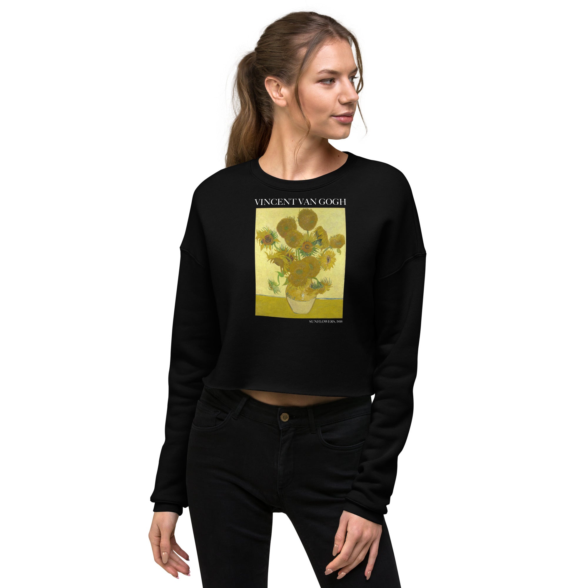 Kurzes Sweatshirt „Sonnenblumen“ von Vincent van Gogh, berühmtes Gemälde | Kurzes Sweatshirt mit Premium-Kunstmotiv