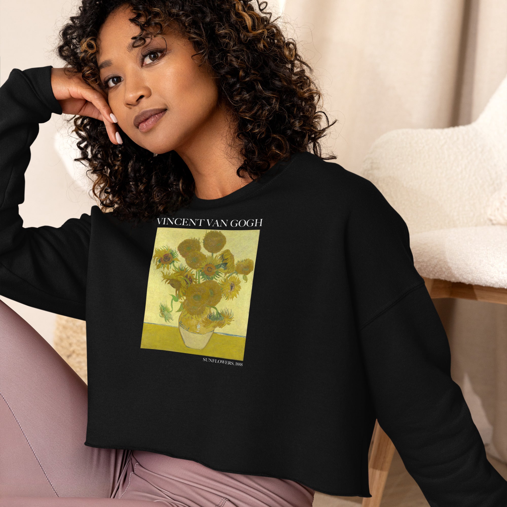 Vincent van Gogh 'Sunflowers' Famous Painting Cropped Sweatshirt | Premium Art Cropped Sweatshirt