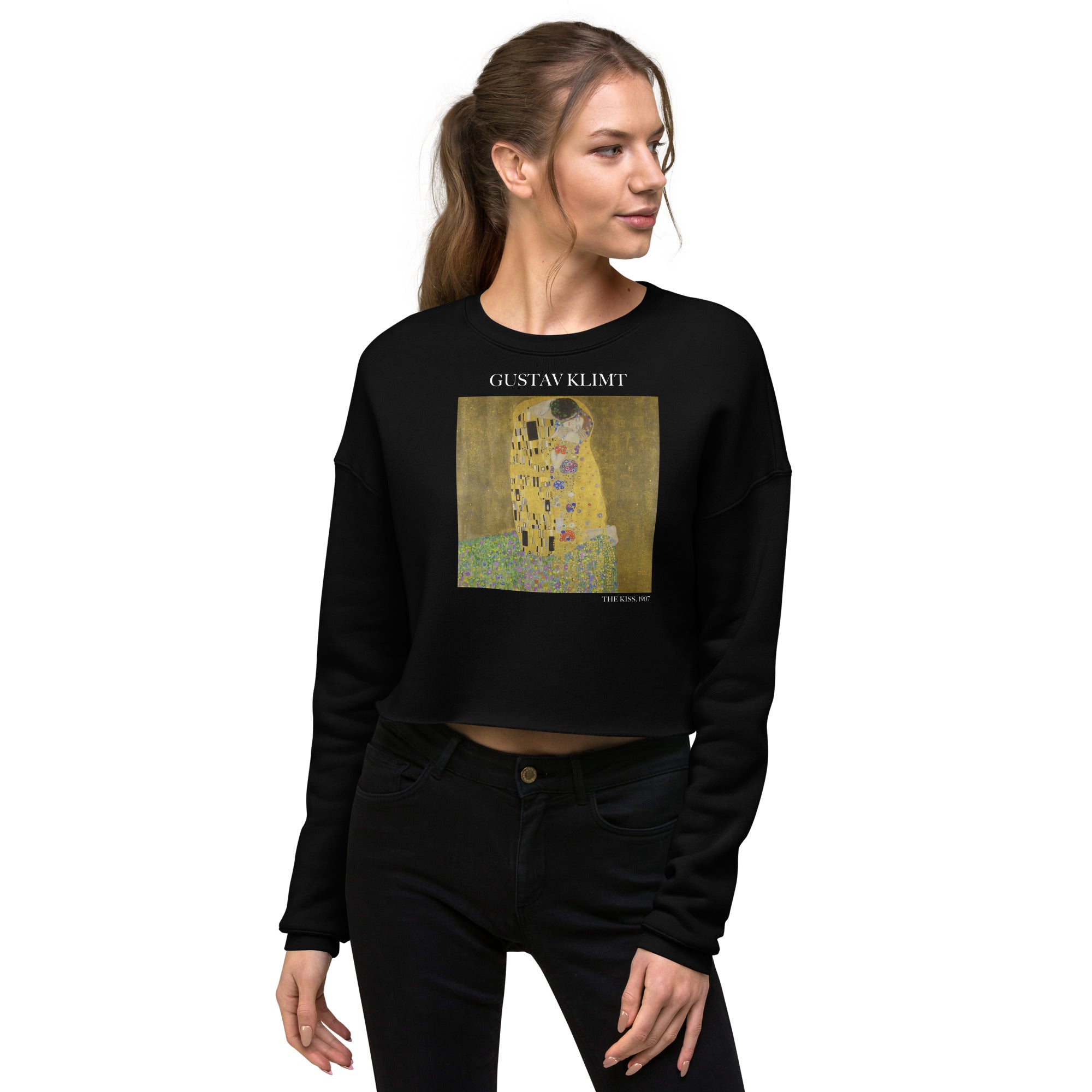 Gustav Klimt 'The Kiss' Famous Painting Cropped Sweatshirt | Premium Art Cropped Sweatshirt