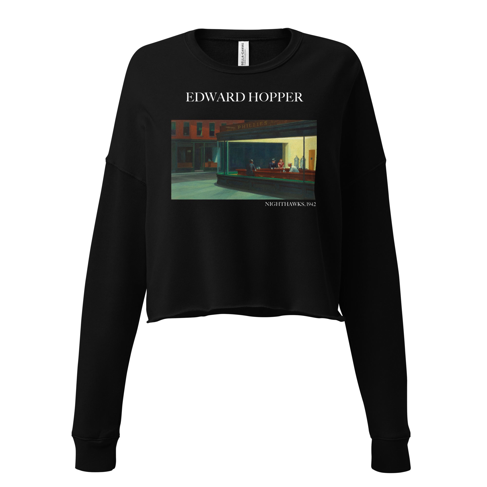 Edward Hopper 'Nighthawks' Famous Painting Cropped Sweatshirt | Premium Art Cropped Sweatshirt